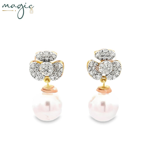 Magic Sparkled Daisy Pearl Droplet Earrings