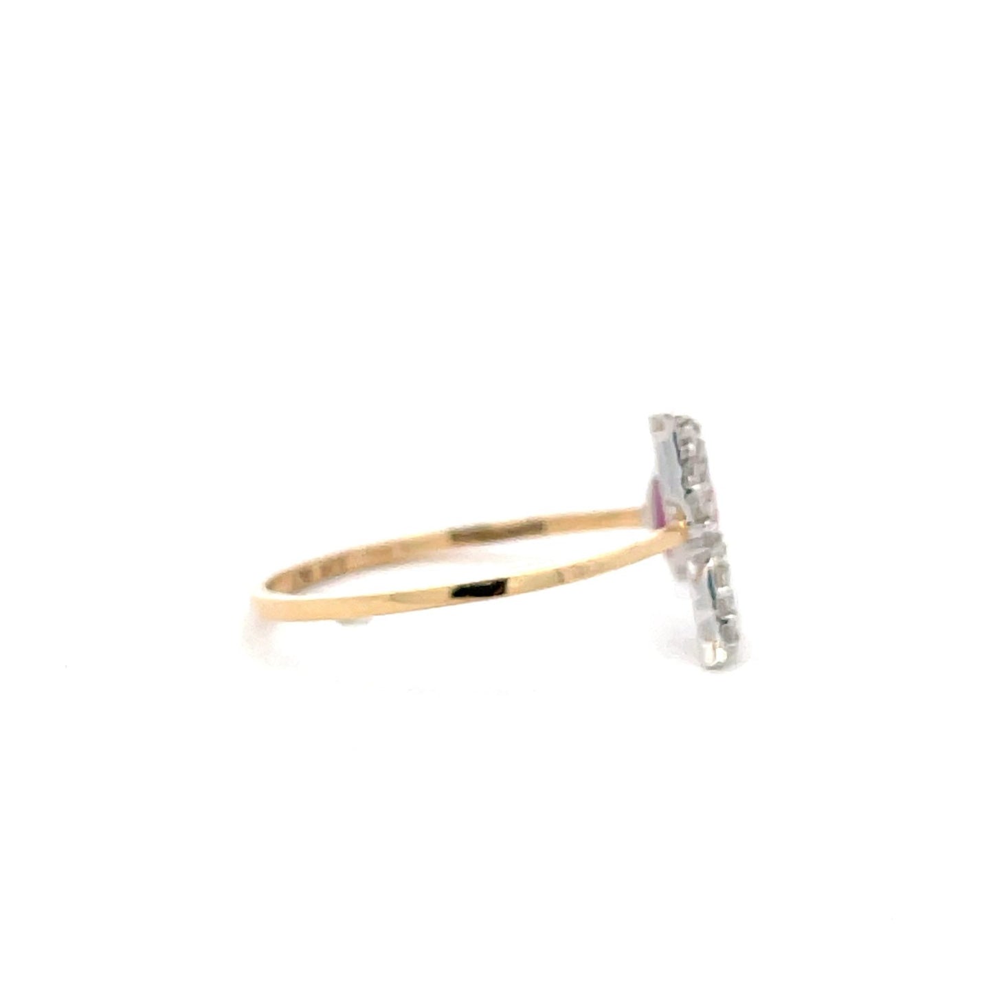 Pink Marquise colour stone & Diamond Leaf Ring