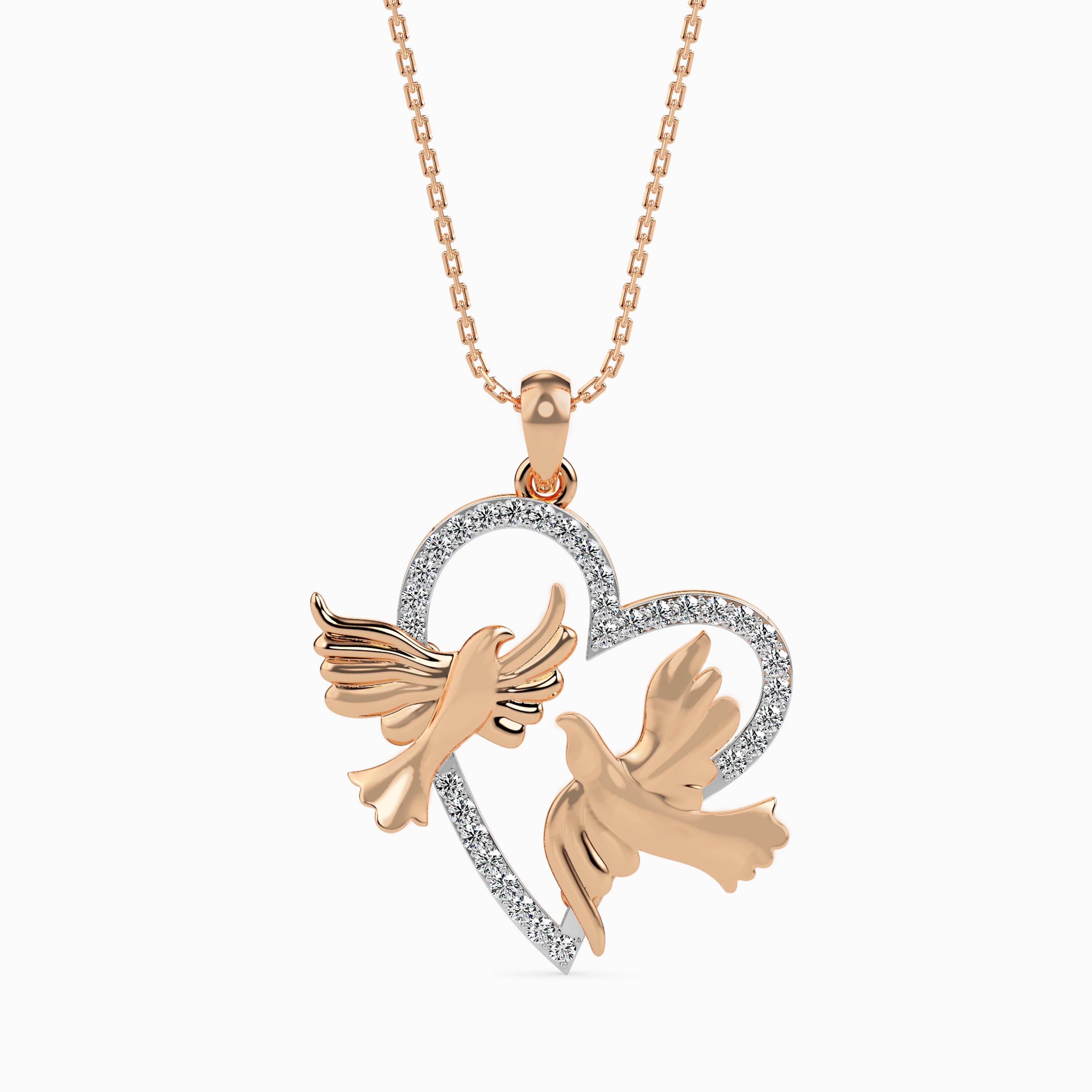 Magic Golden Doves Of Love : Perfect valentines Heart Pendant