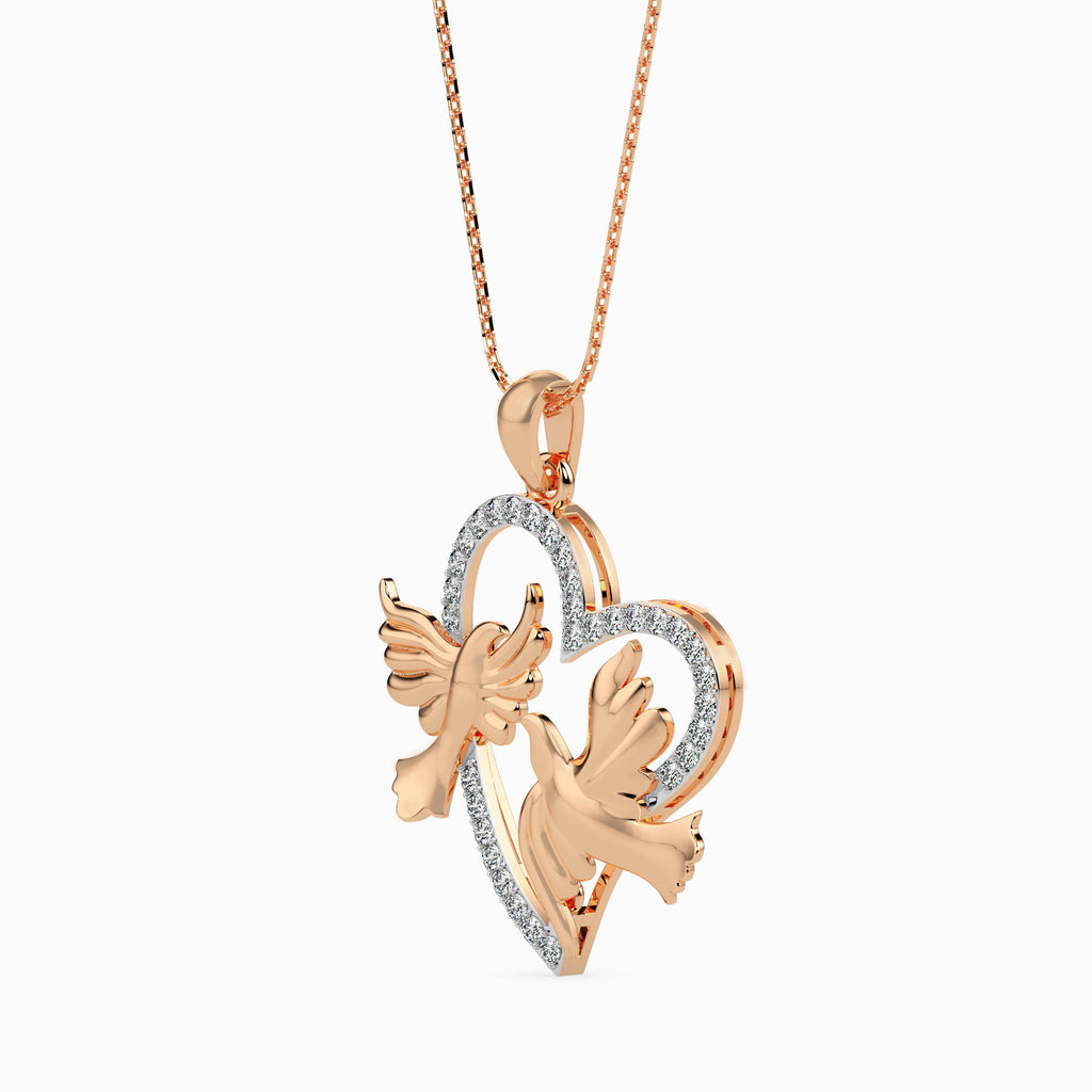 Magic Golden Doves Of Love : Perfect valentines Heart Pendant