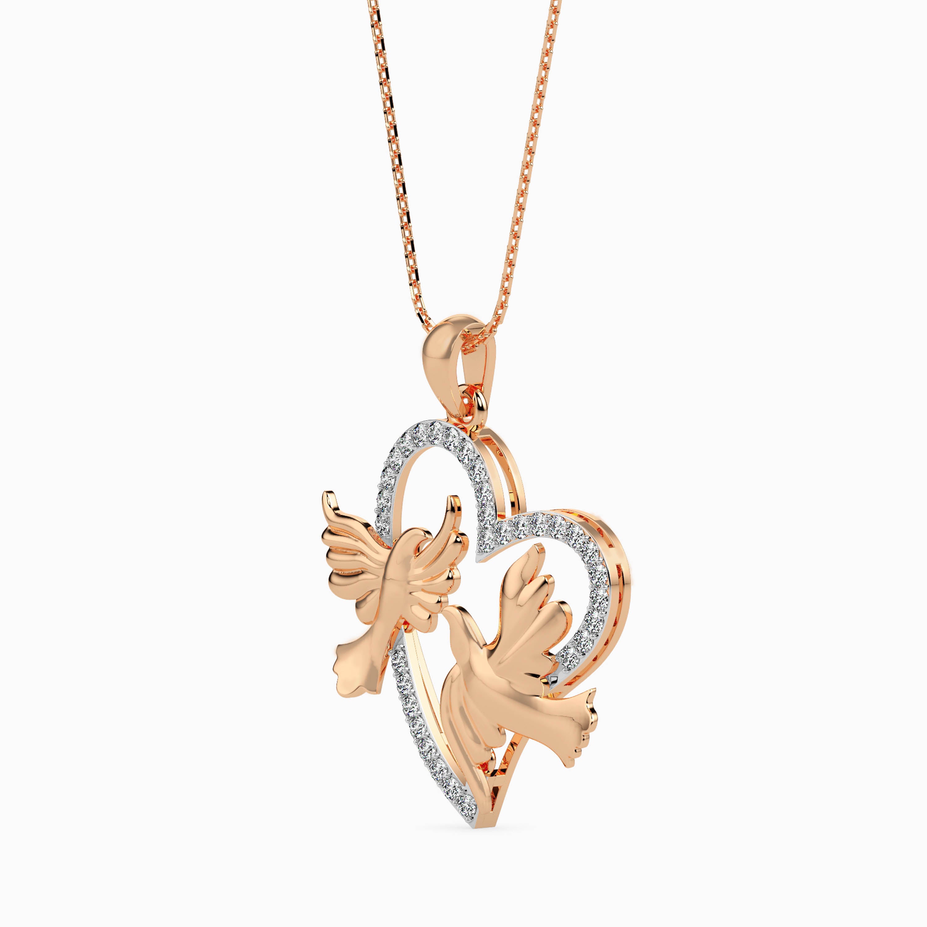 Magic Golden Doves Of Love : Perfect valentines Heart Pendant
