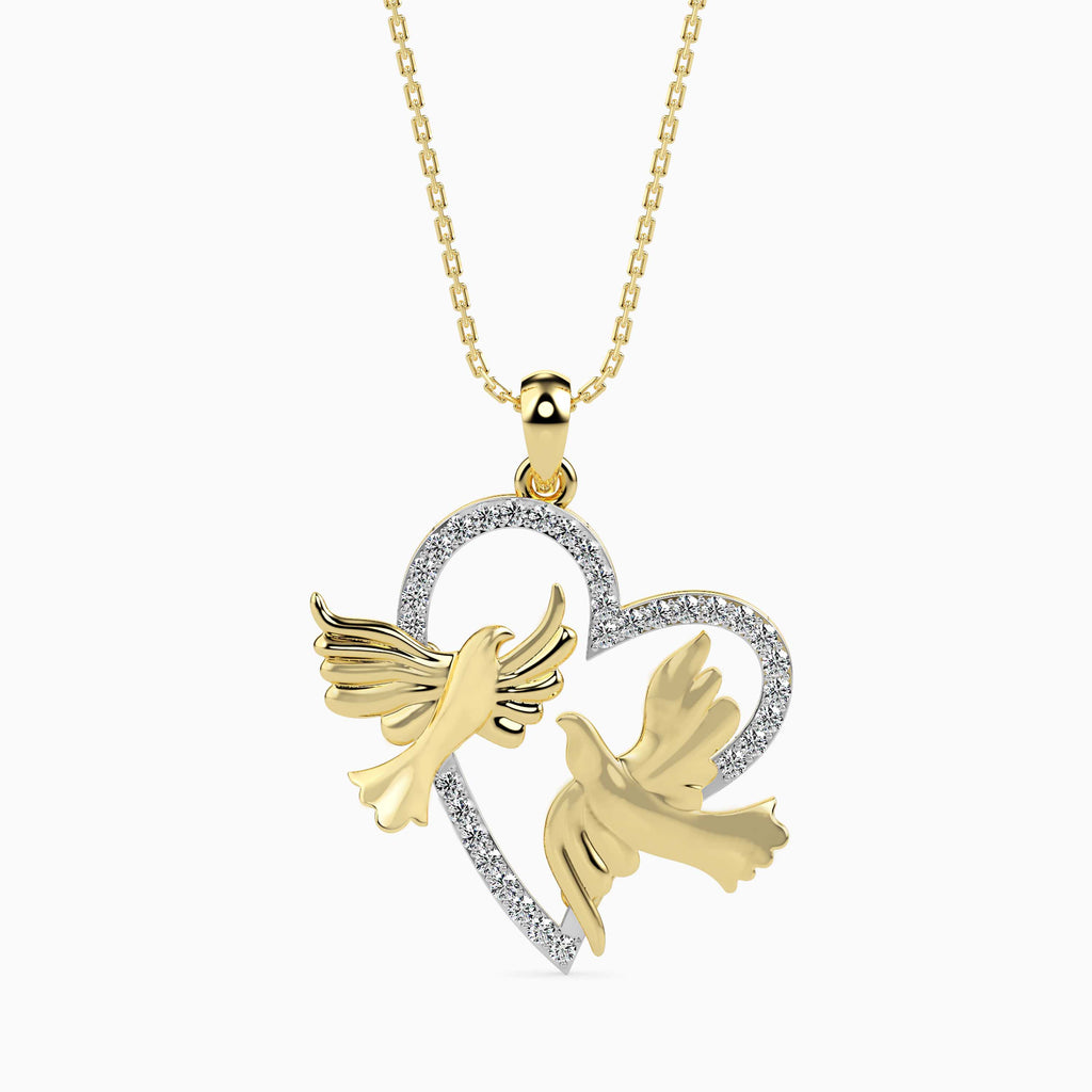 Magic Golden Doves Of Love : Perfect valentines Heart Pendant