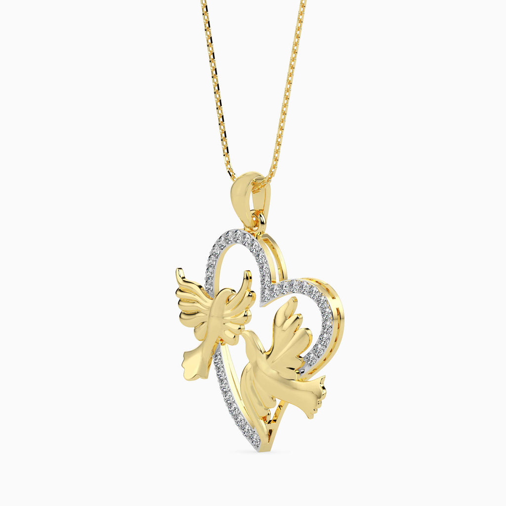 Magic Golden Doves Of Love : Perfect valentines Heart Pendant