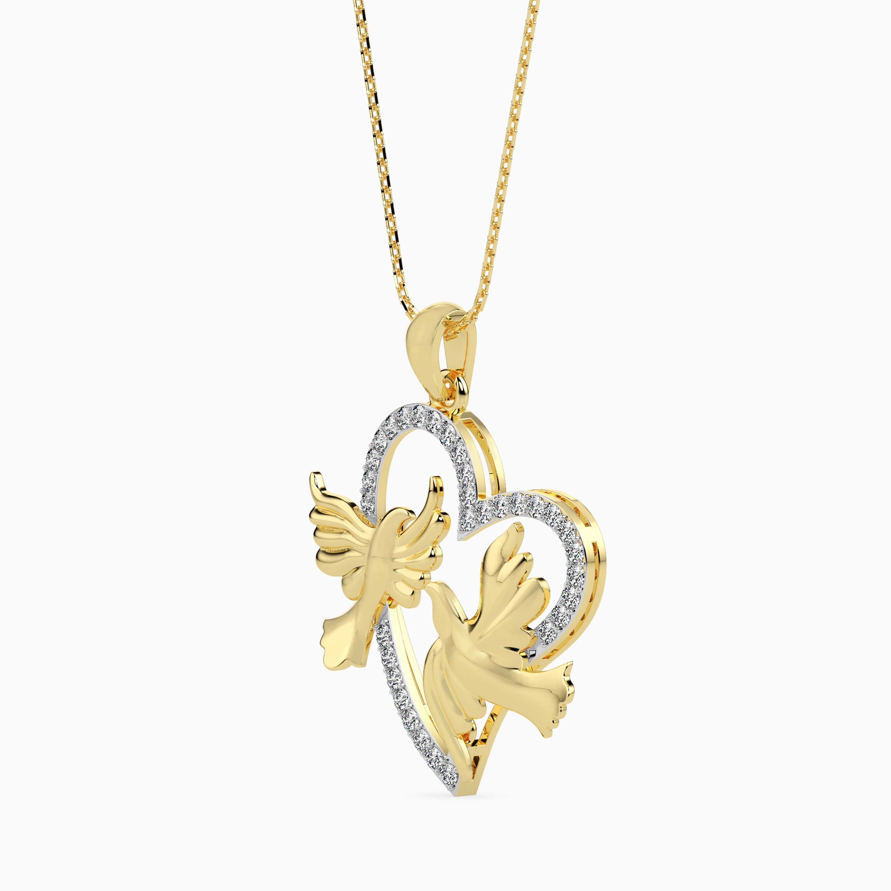 Magic Golden Doves Of Love : Perfect valentines Heart Pendant