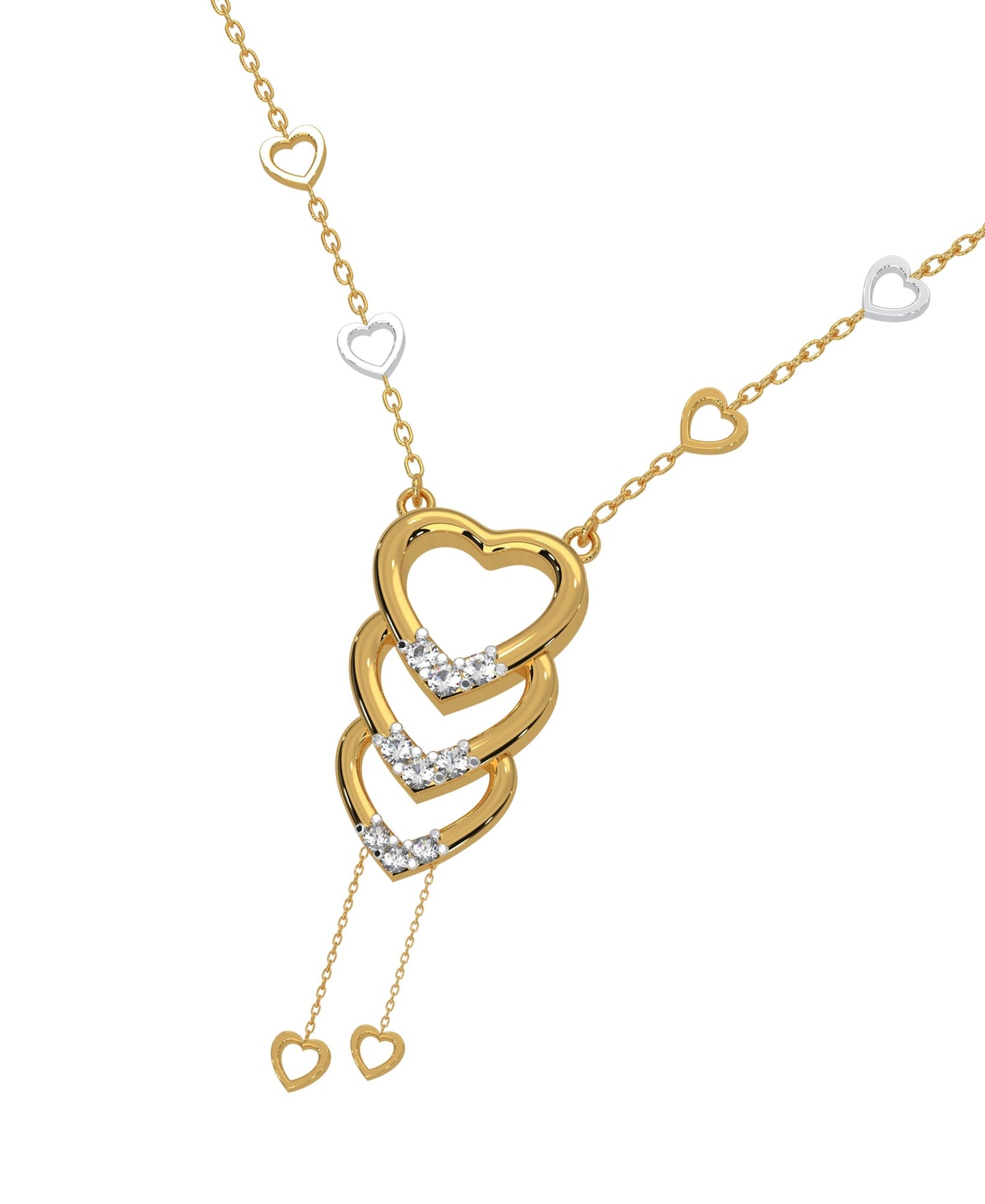 Magic Cascading Triflets of Sparked Heart Necklace