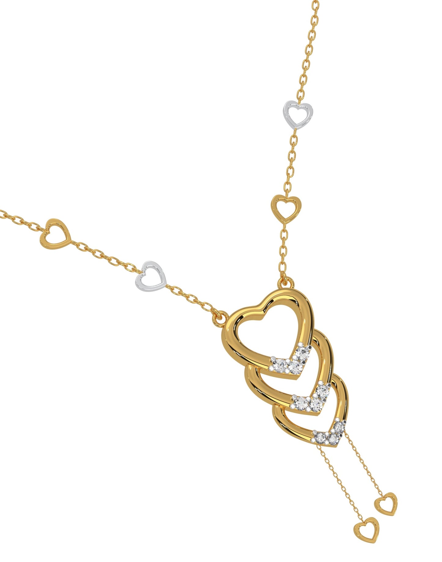 Magic Cascading Triflets of Sparked Heart Necklace