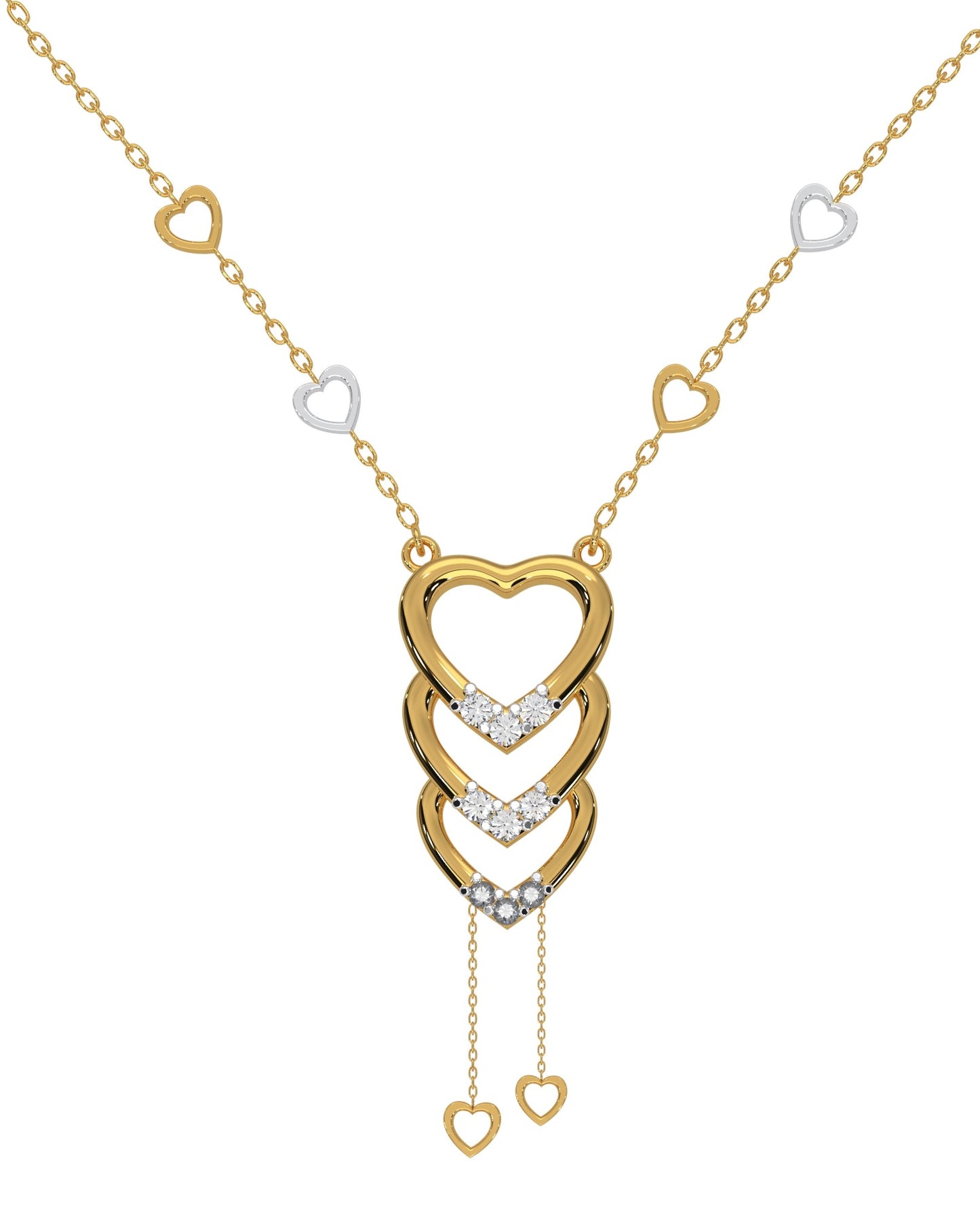 Magic Cascading Triflets of Sparked Heart Necklace