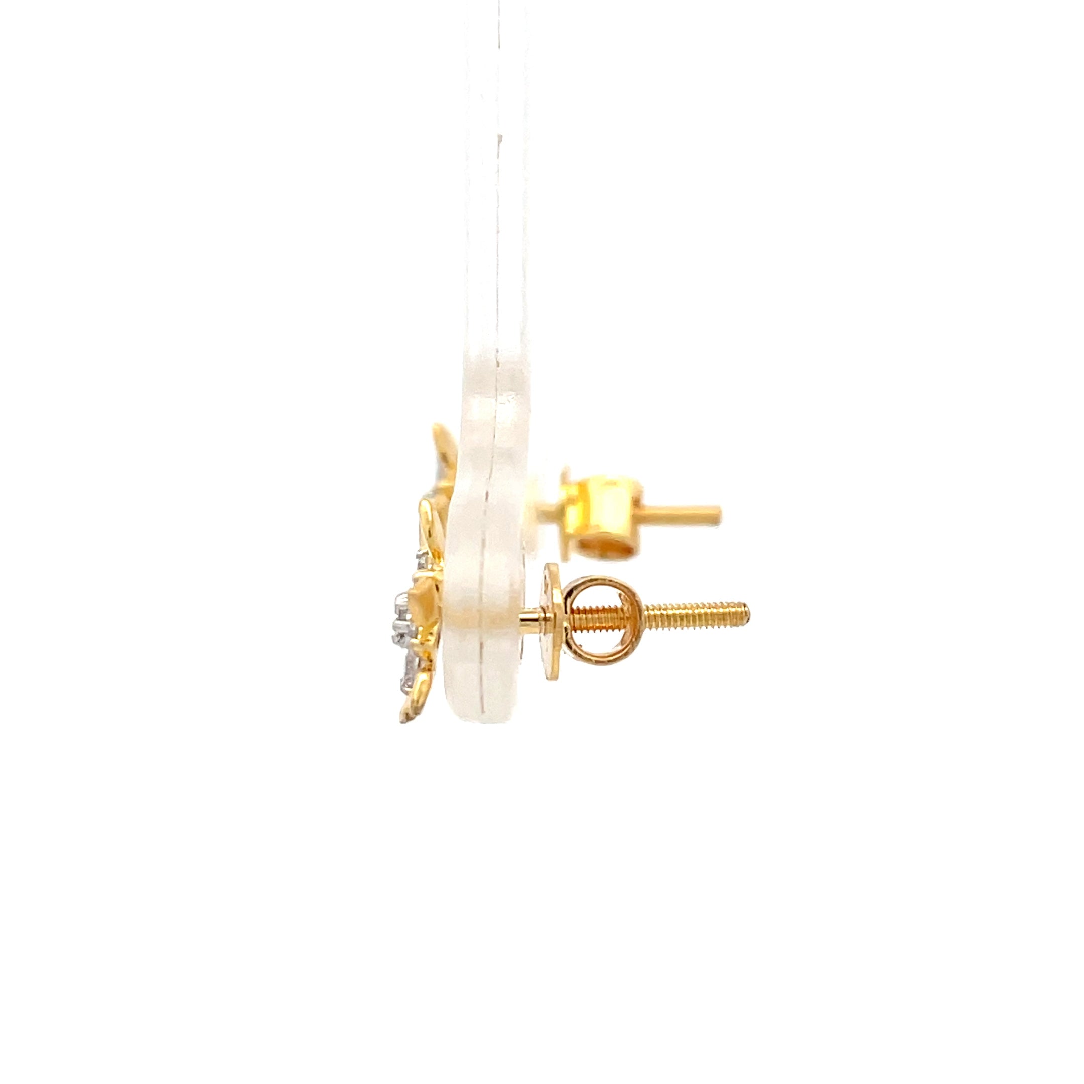 9K Yellow Gold Round Brilliant Diamond Snowflake Cluster Stud Earrings