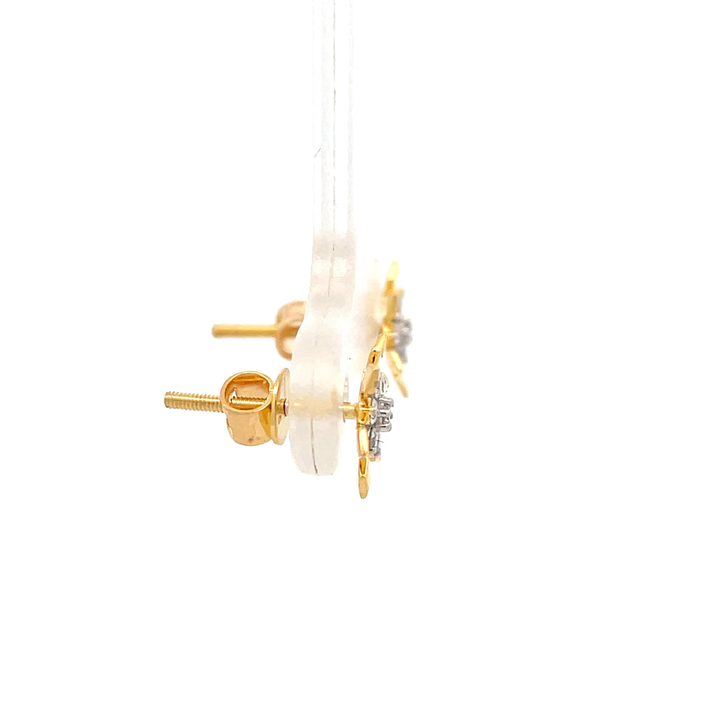9K Yellow Gold Round Brilliant Diamond Snowflake Cluster Stud Earrings