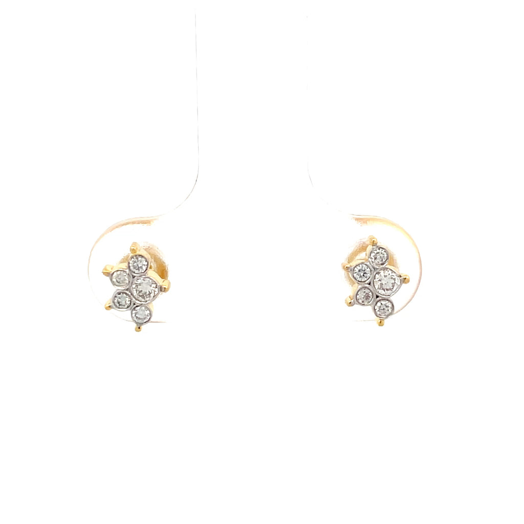 Round Brilliant Diamond Cluster Stud Earrings in 9K Yellow Gold