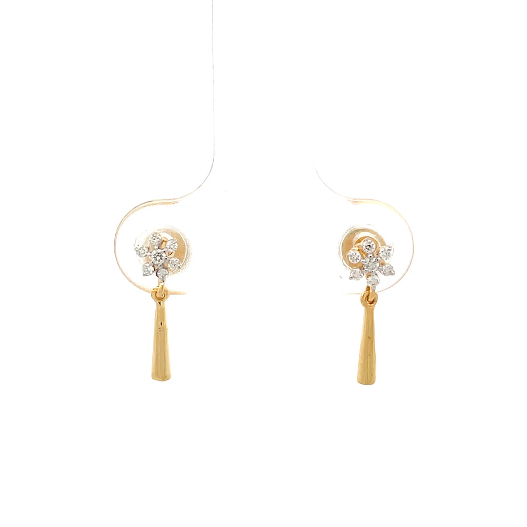 Floral Round Brilliant Diamond Yellow Gold Drop Earrings
