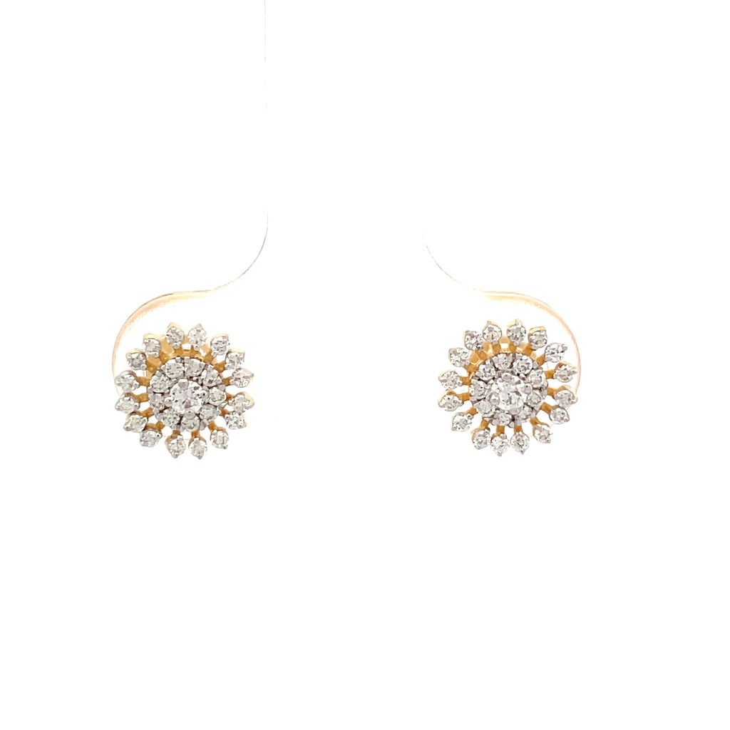 Round Brilliant Diamond Sunburst Halo Stud Earrings in 9K Yellow Gold