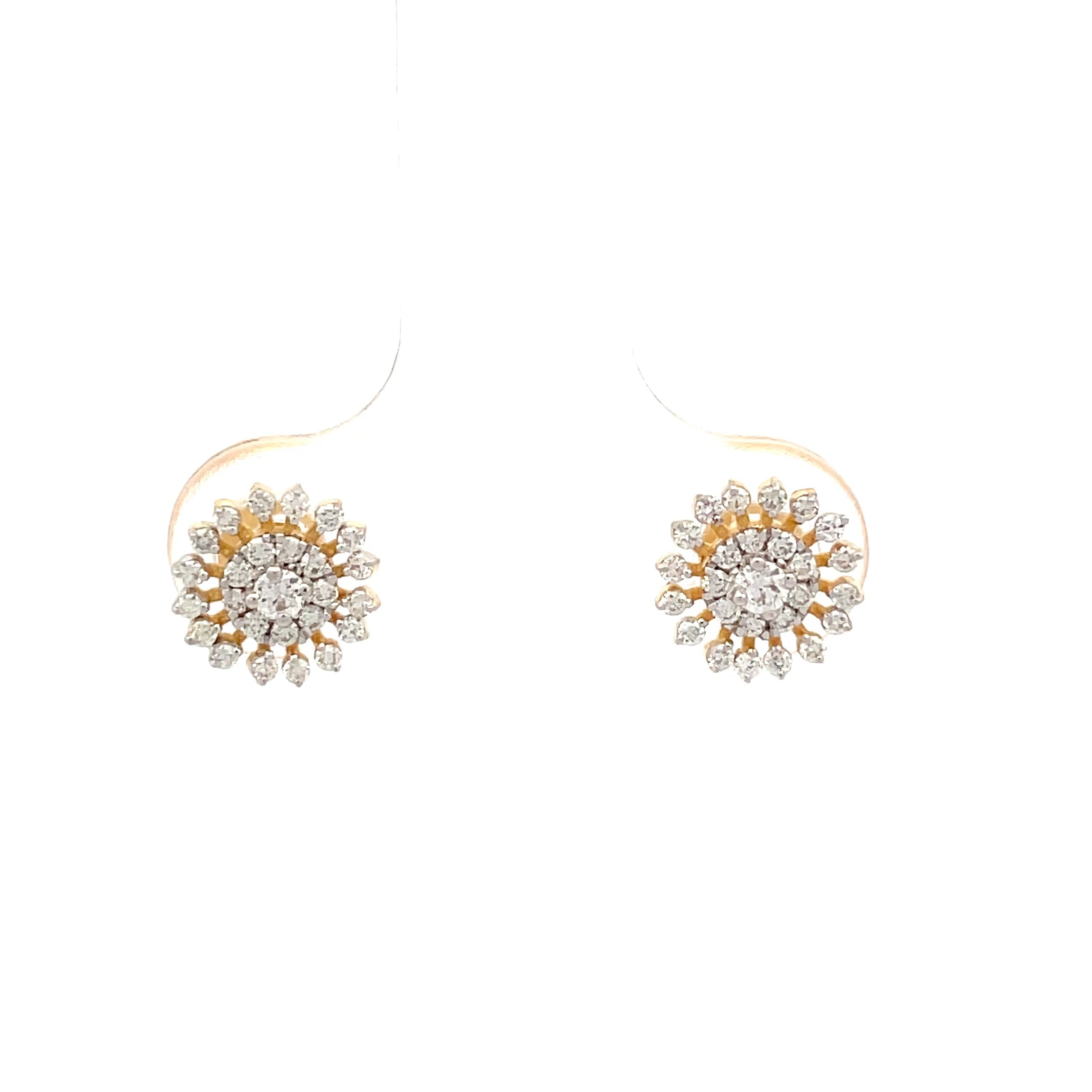 Round Brilliant Diamond Sunburst Halo Stud Earrings in 9K Yellow Gold
