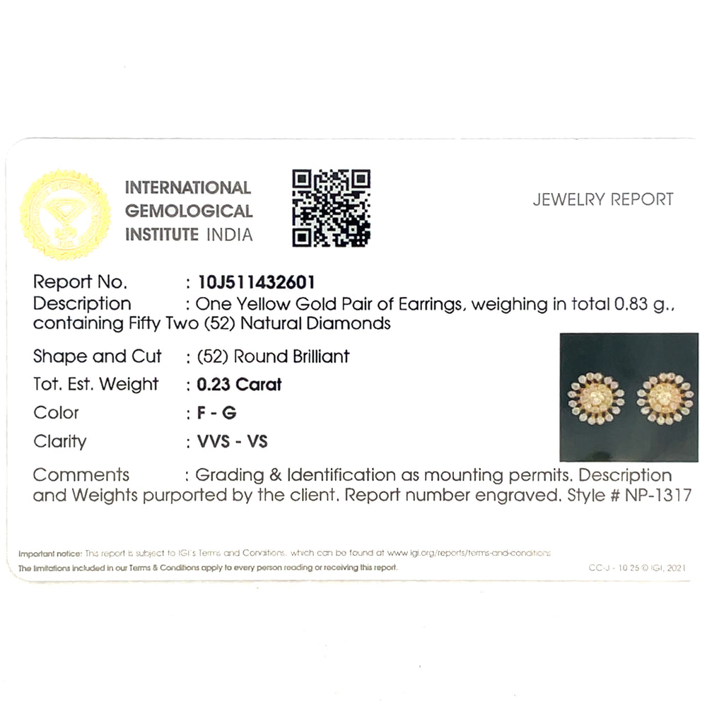 Round Brilliant Diamond Sunburst Halo Stud Earrings in 9K Yellow Gold