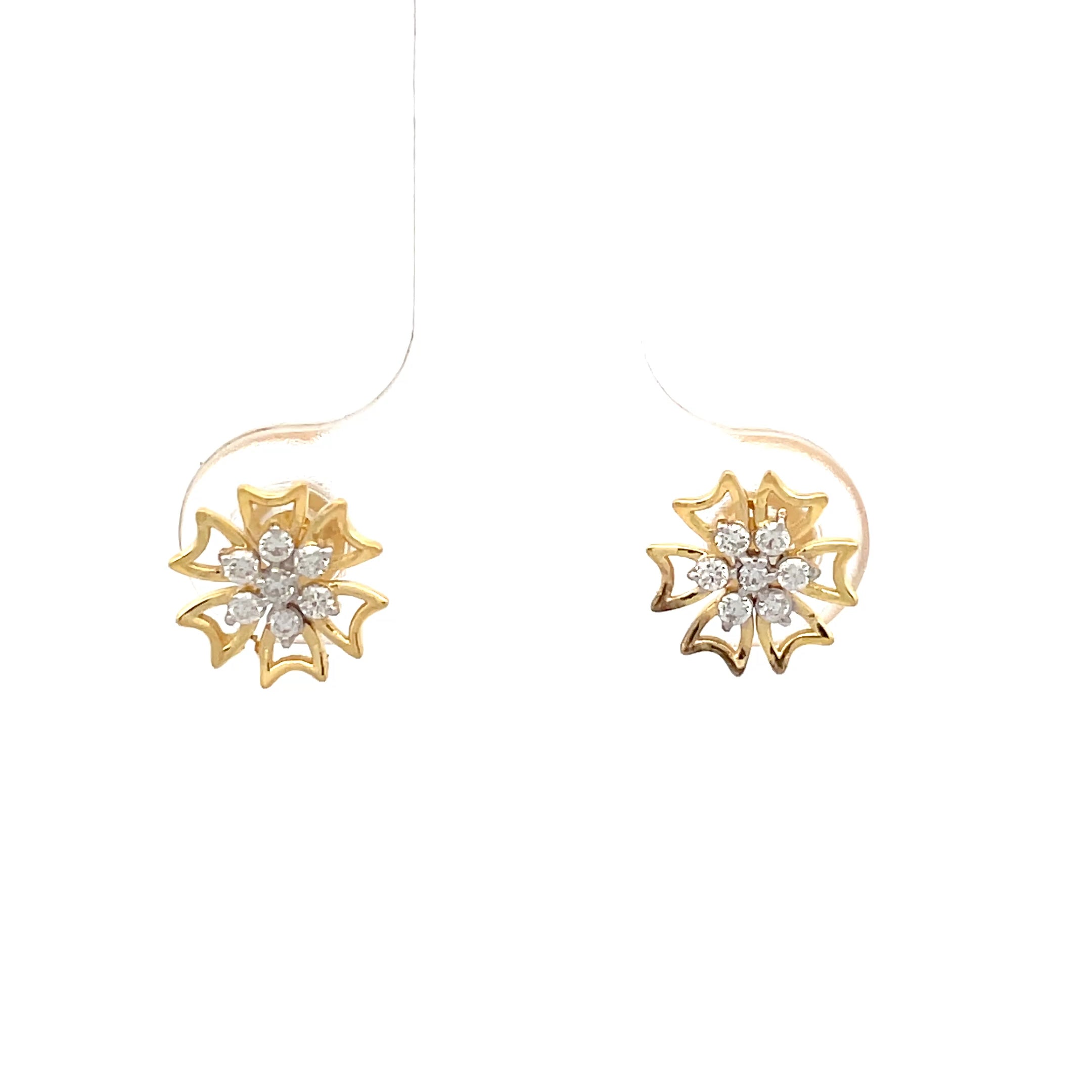Diamond Cluster Stud Earrings in Yellow Gold