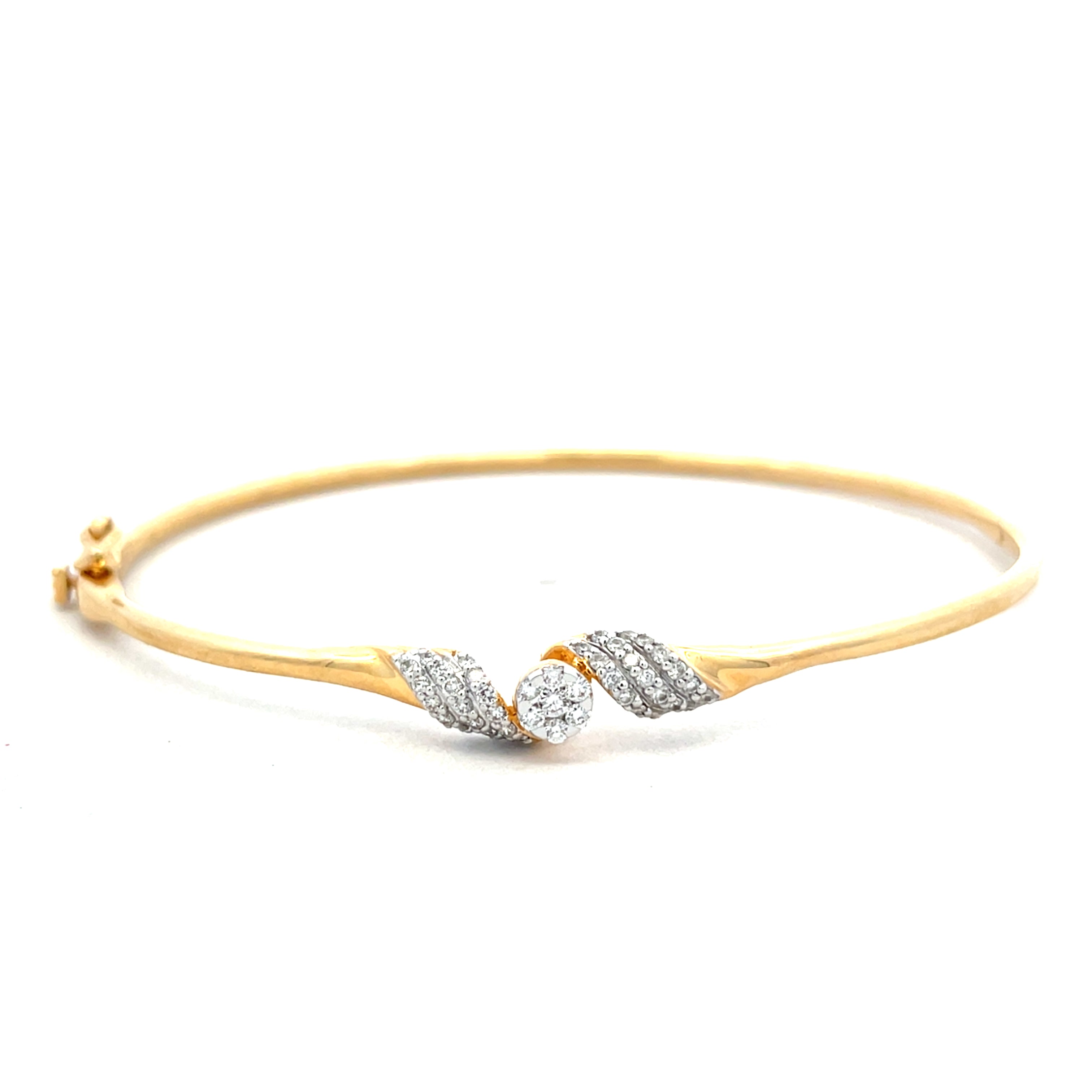 14k Yellow Gold Bangle with Round Brilliant Cut Diamond