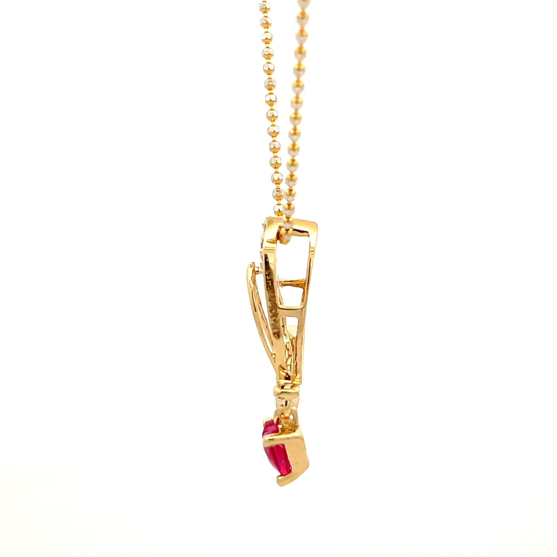14 k Yellow Gold Butterfly Charm Necklace with Heart-Shaped Ruby