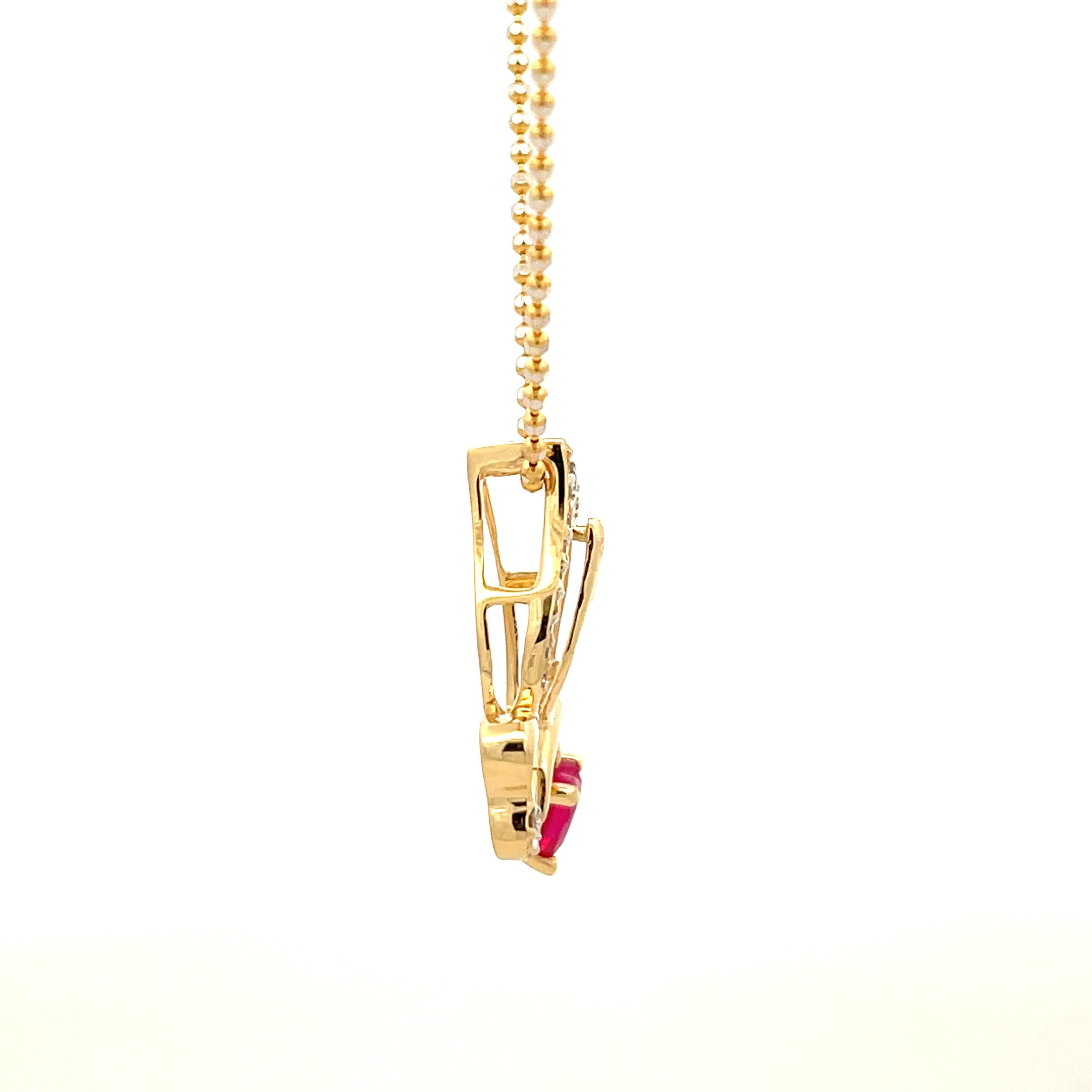 14 k Yellow Gold Butterfly Charm Necklace with Heart-Shaped Ruby