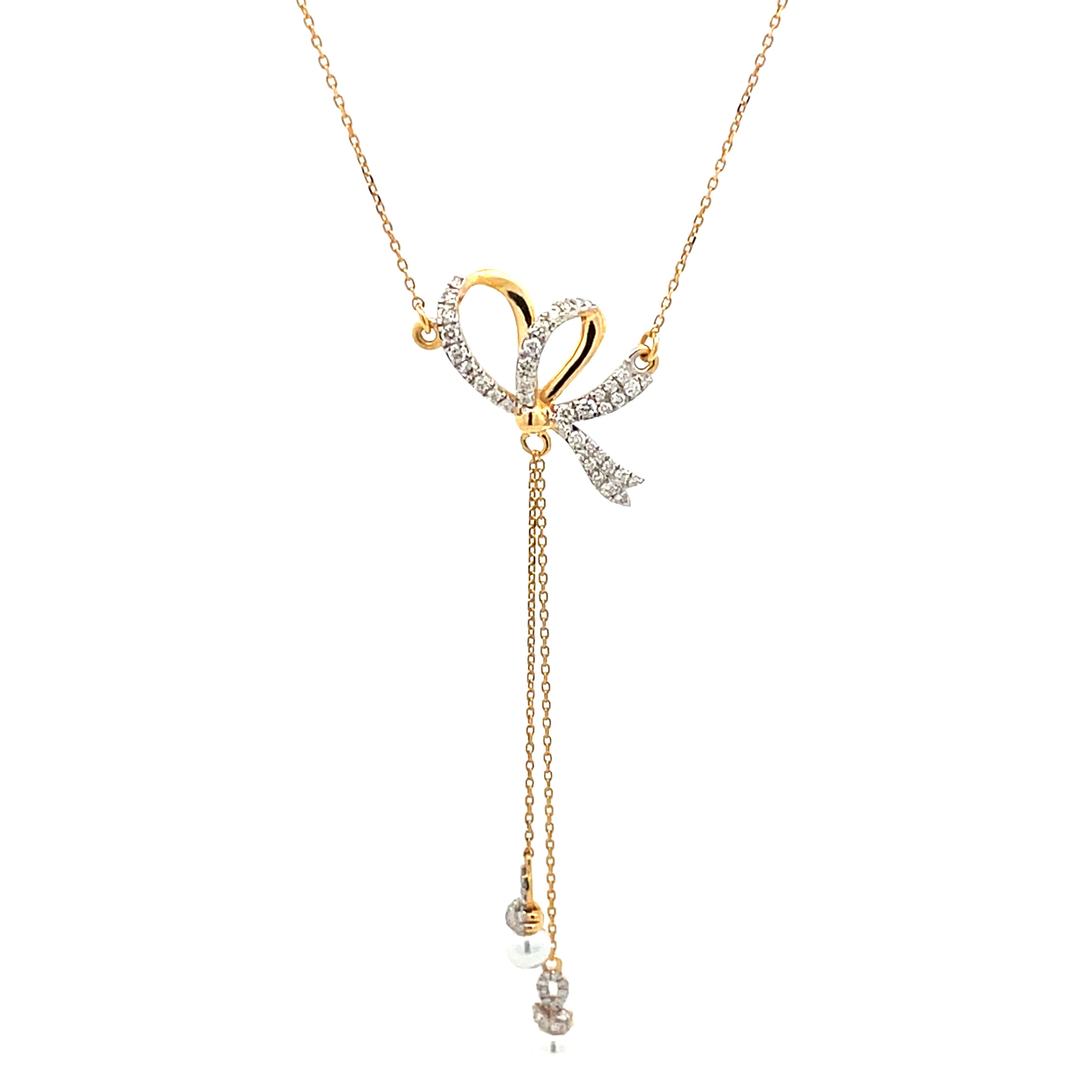 14k Yellow Gold Diamond Bow Pendant Necklace