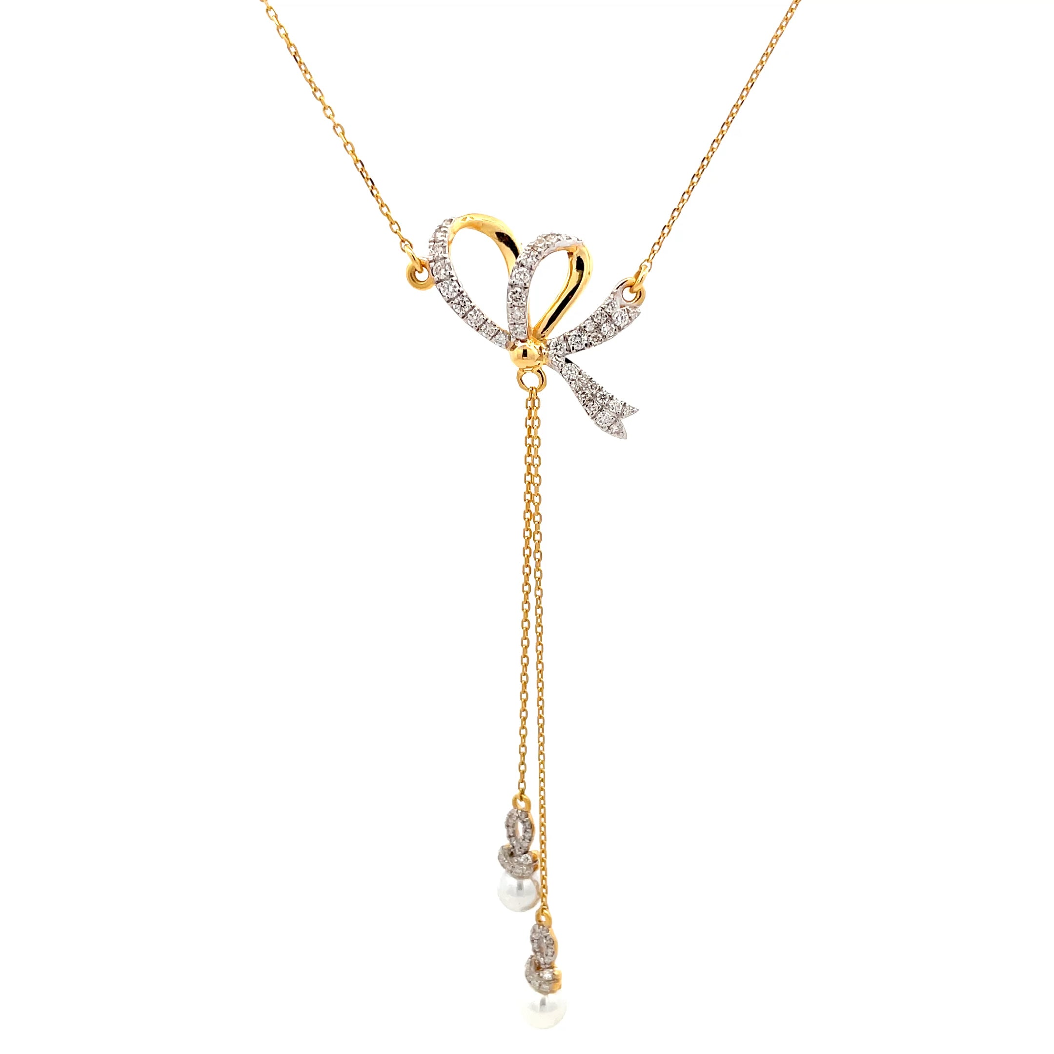 14k Yellow Gold Diamond Bow Pendant Necklace