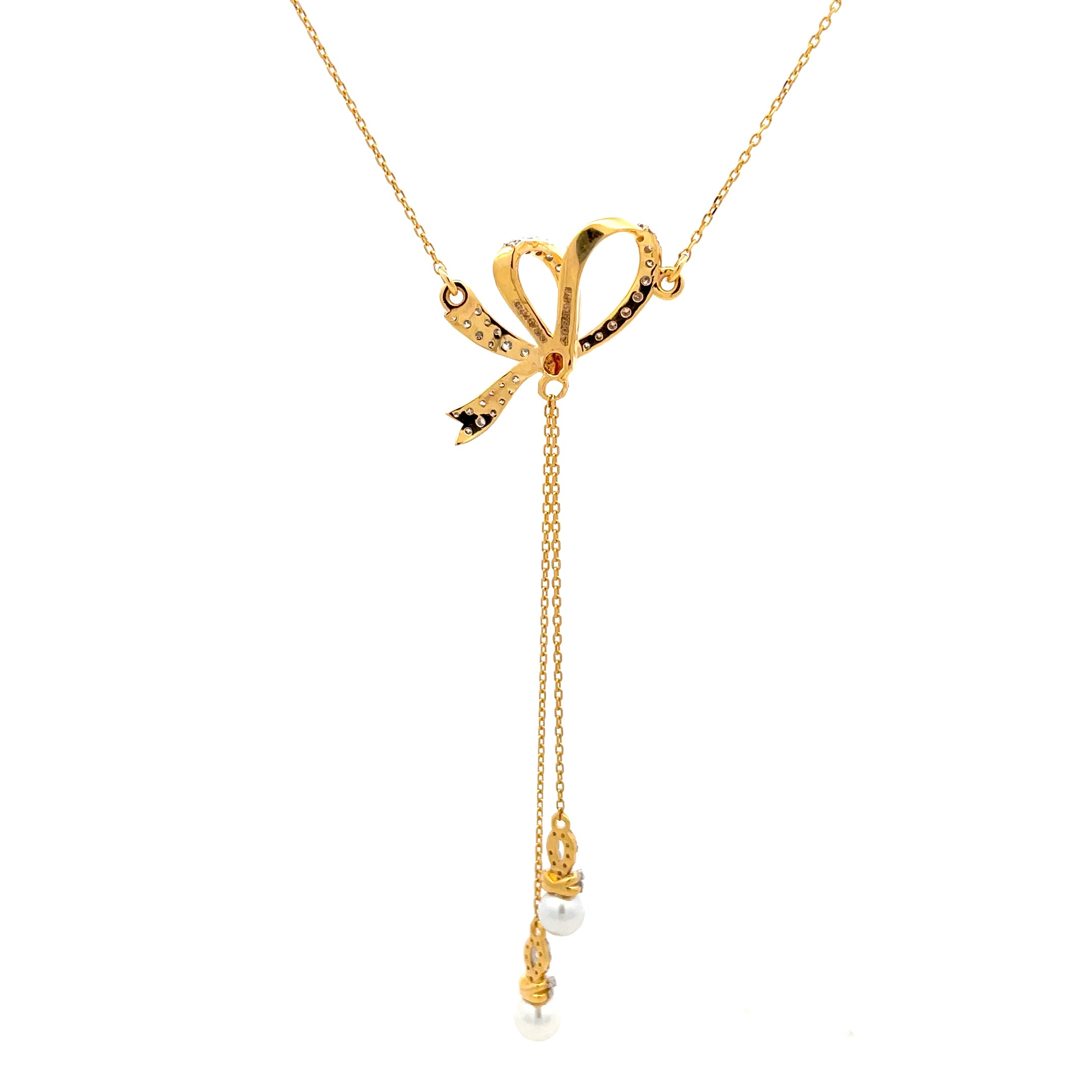 14k Yellow Gold Diamond Bow Pendant Necklace
