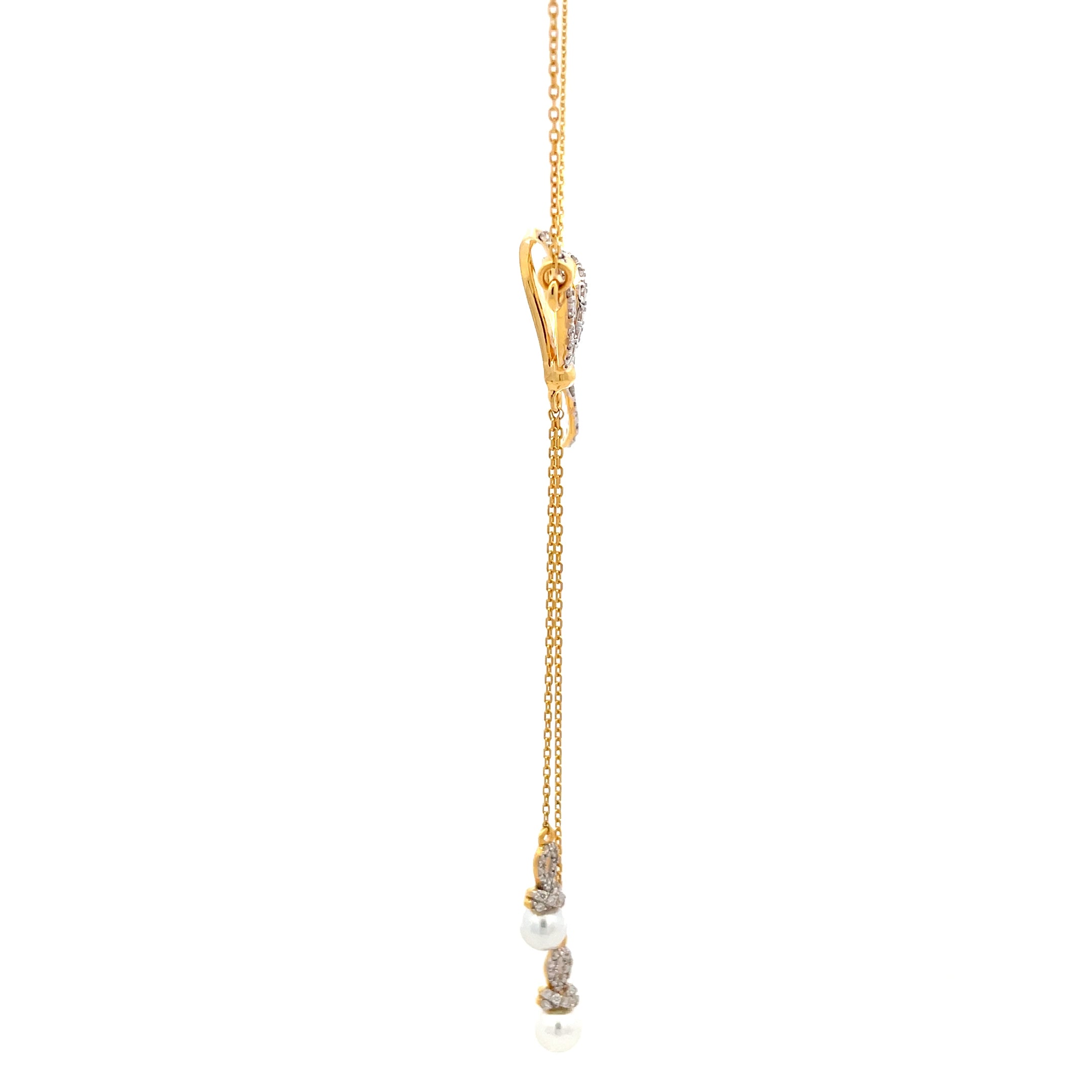 14k Yellow Gold Diamond Bow Pendant Necklace