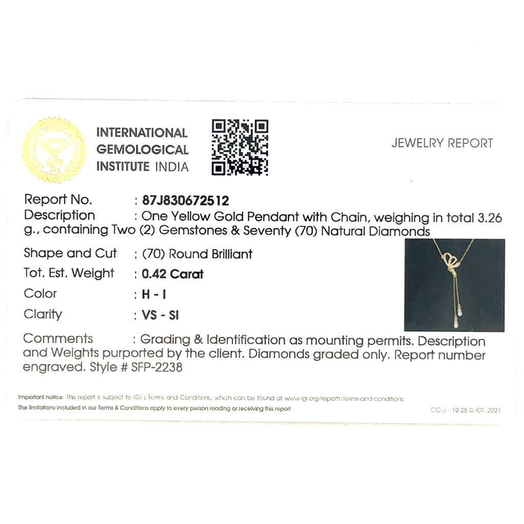 14k Yellow Gold Diamond Bow Pendant Necklace