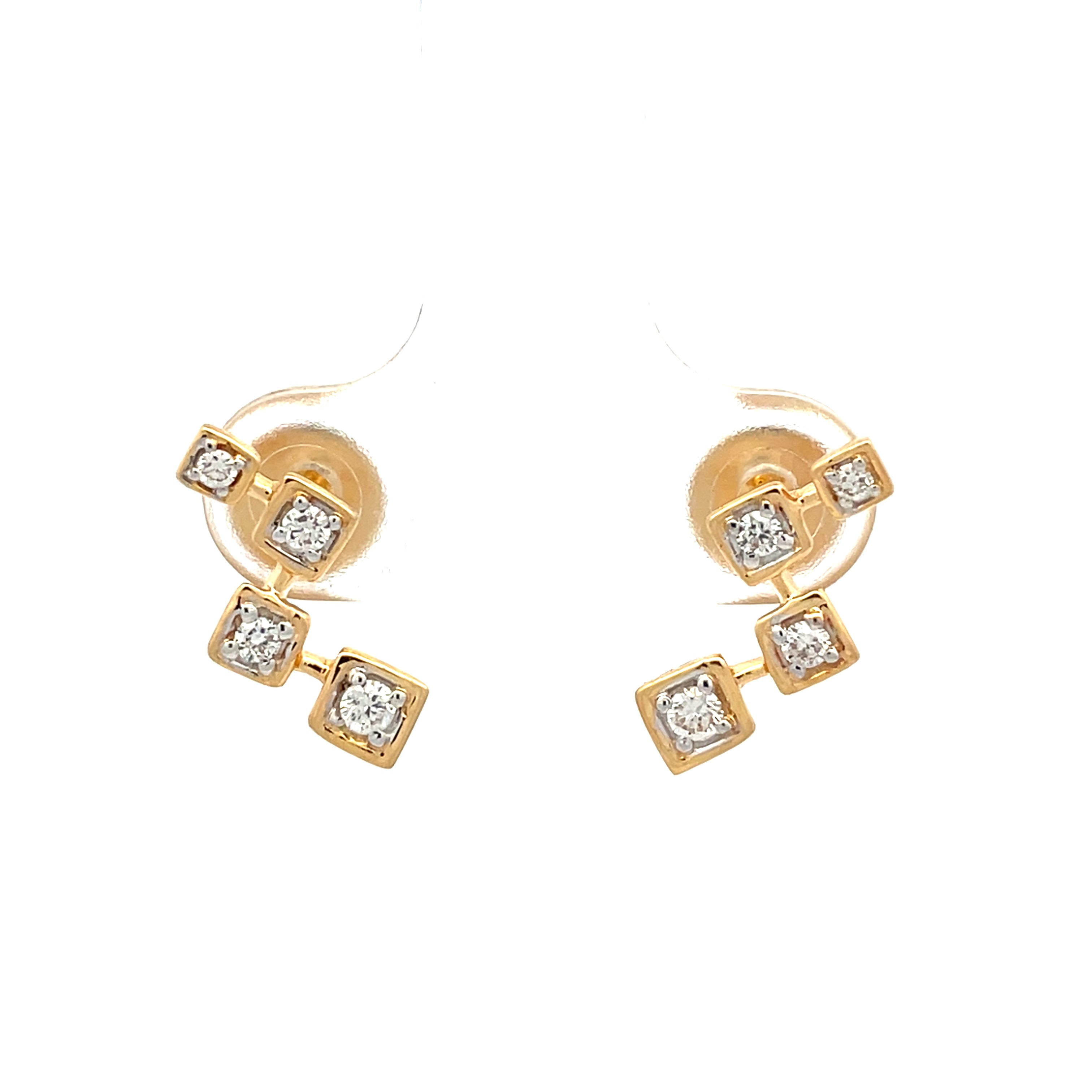Yellow Gold Stud Earrings with Square Brilliant Cut Diamonds