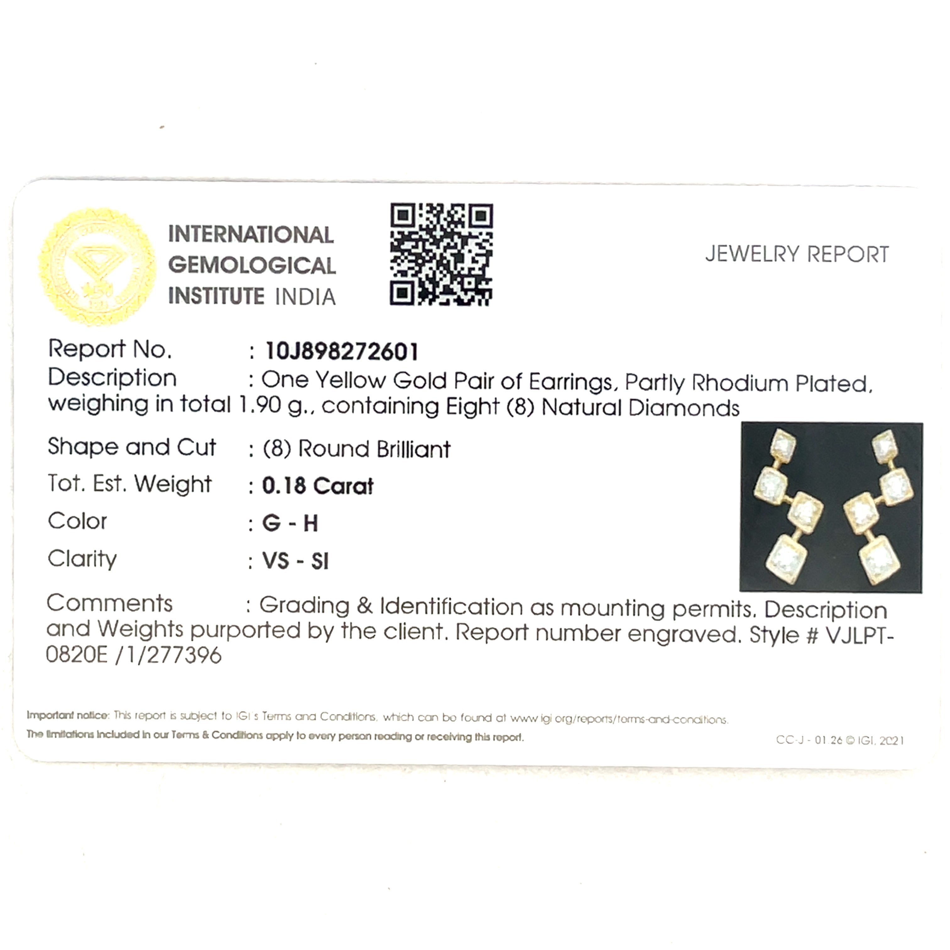 Yellow Gold Stud Earrings with Square Brilliant Cut Diamonds