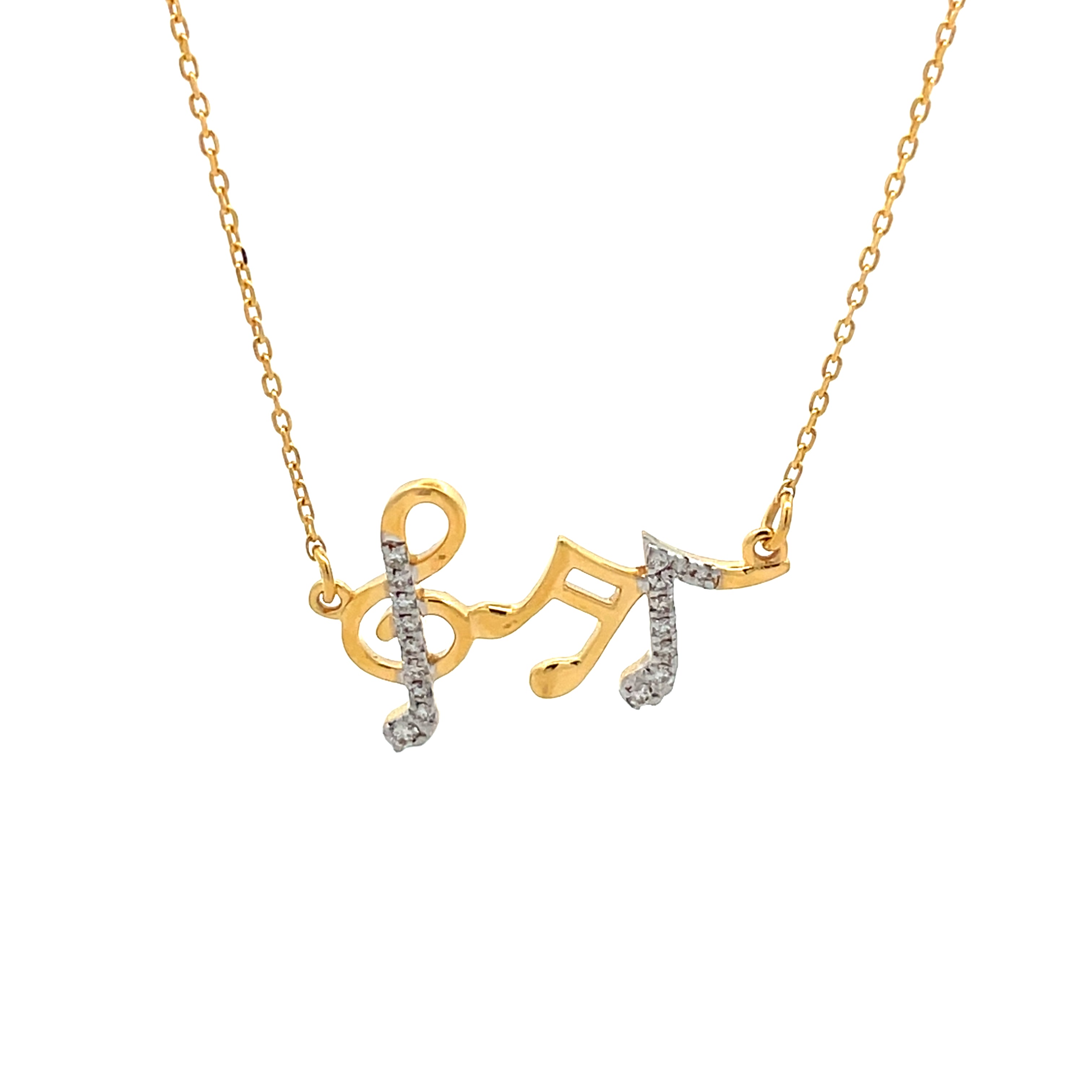 14k Yellow Gold Charm Necklace with Diamond Musical Motif