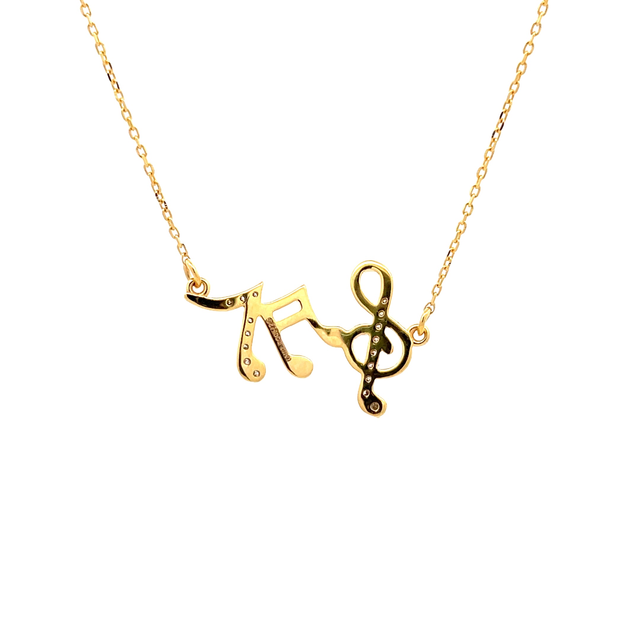 14k Yellow Gold Charm Necklace with Diamond Musical Motif