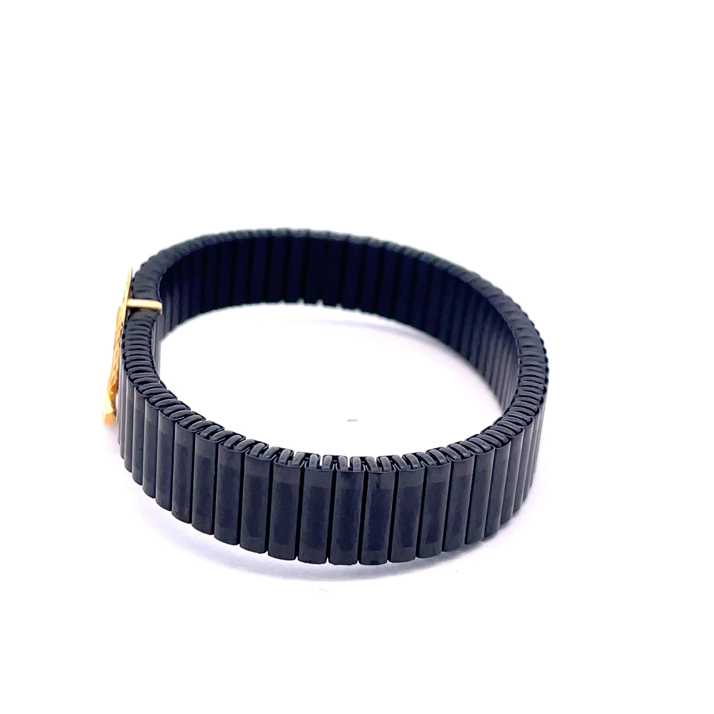 Krishna Flute Black Stretch Bracelet for Men | Gold Accent Minimalist Bracelet