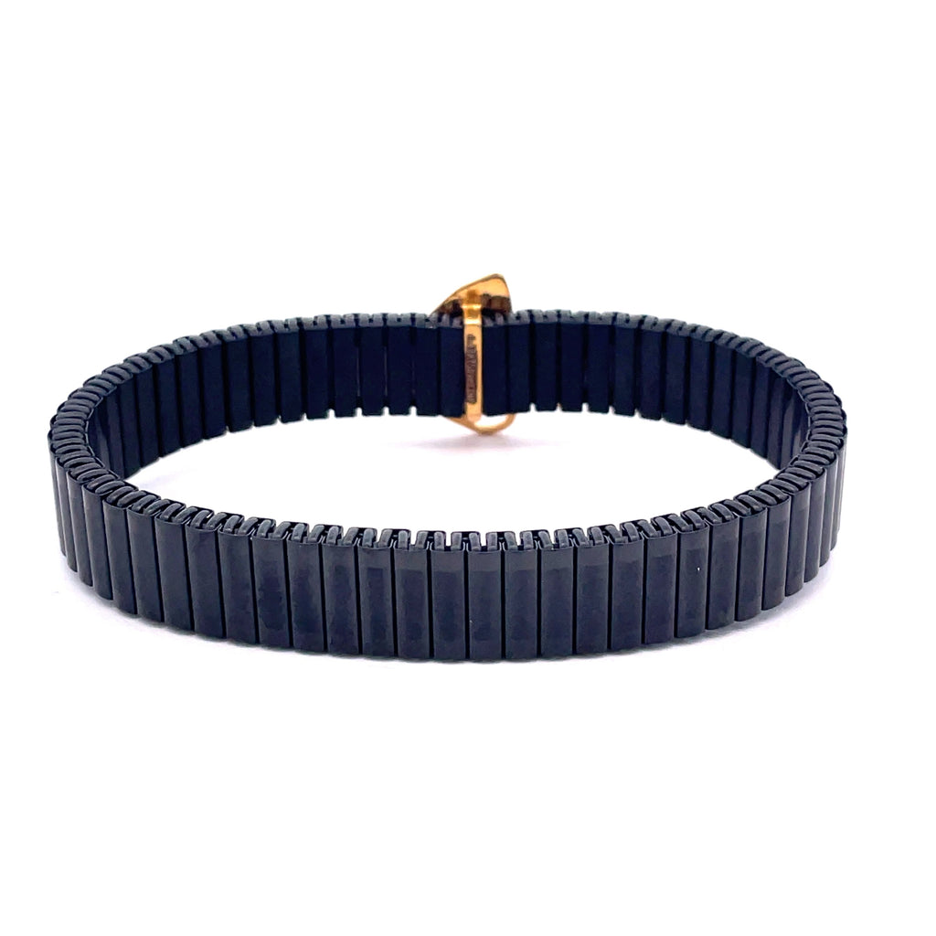 Krishna Flute Black Stretch Bracelet for Men | Gold Accent Minimalist Bracelet