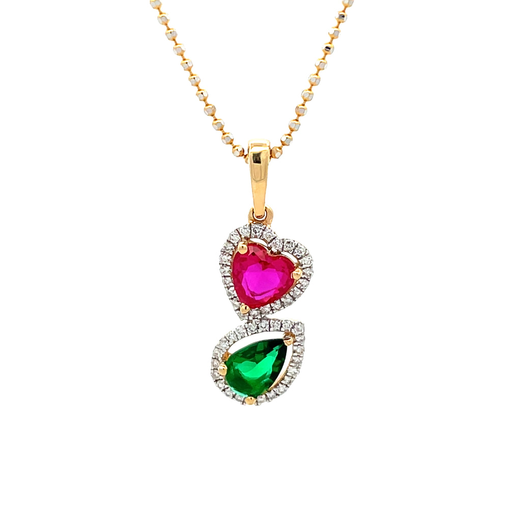 Yellow Gold Charm Necklace with Heart-Shaped Synthetic  Ruby