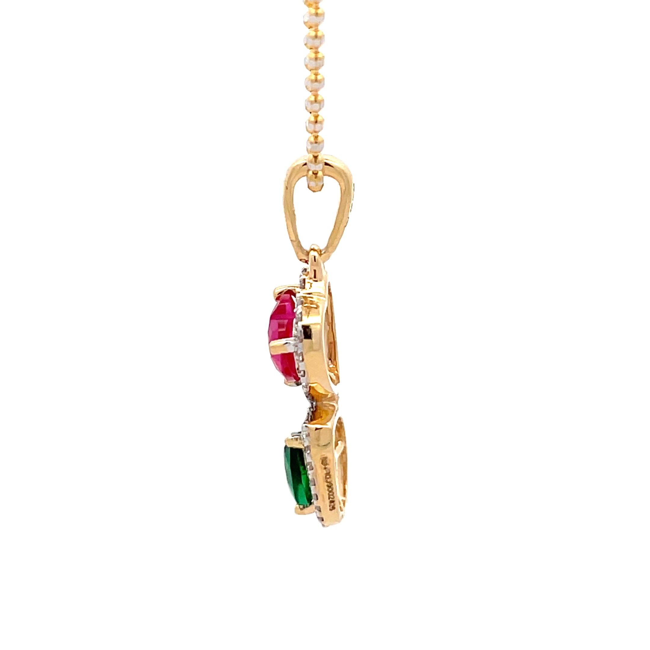 Yellow Gold Charm Necklace with Heart-Shaped Synthetic  Ruby