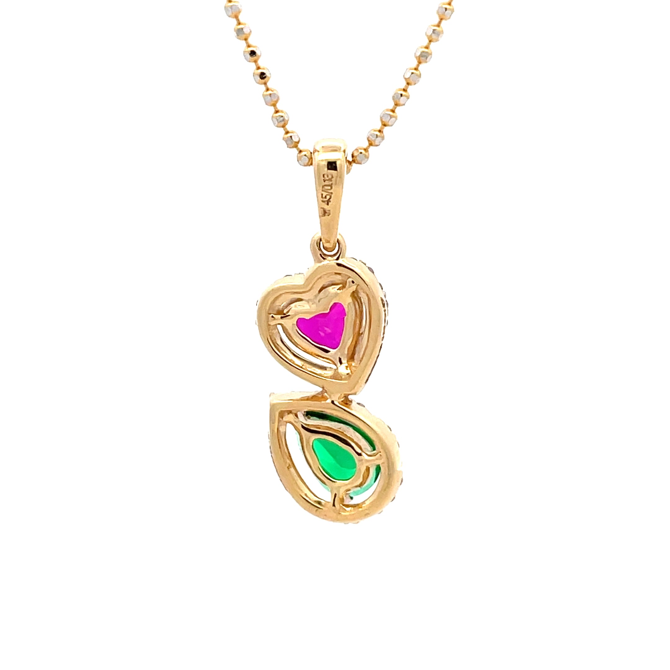 Yellow Gold Charm Necklace with Heart-Shaped Synthetic  Ruby