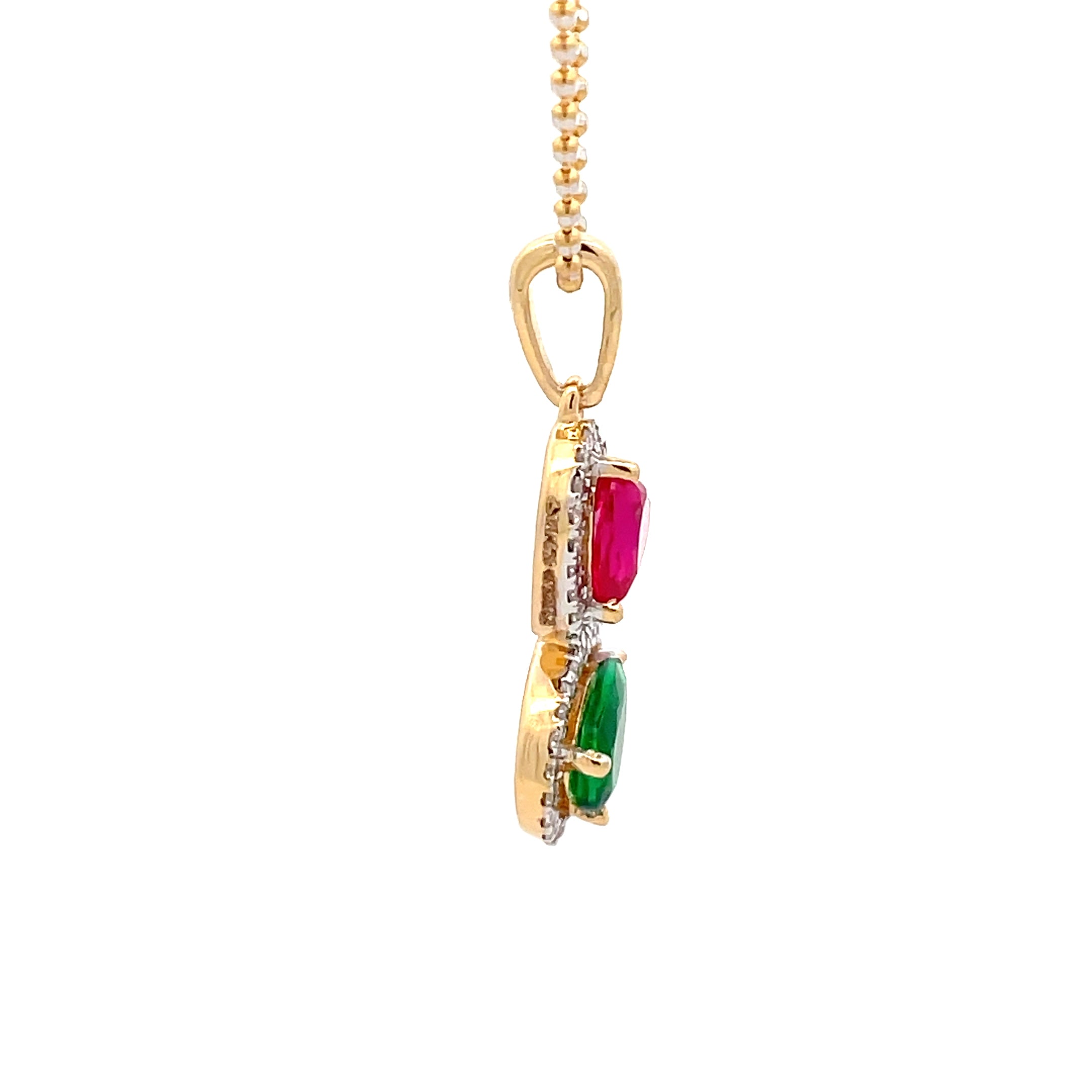 Yellow Gold Charm Necklace with Heart-Shaped Synthetic  Ruby