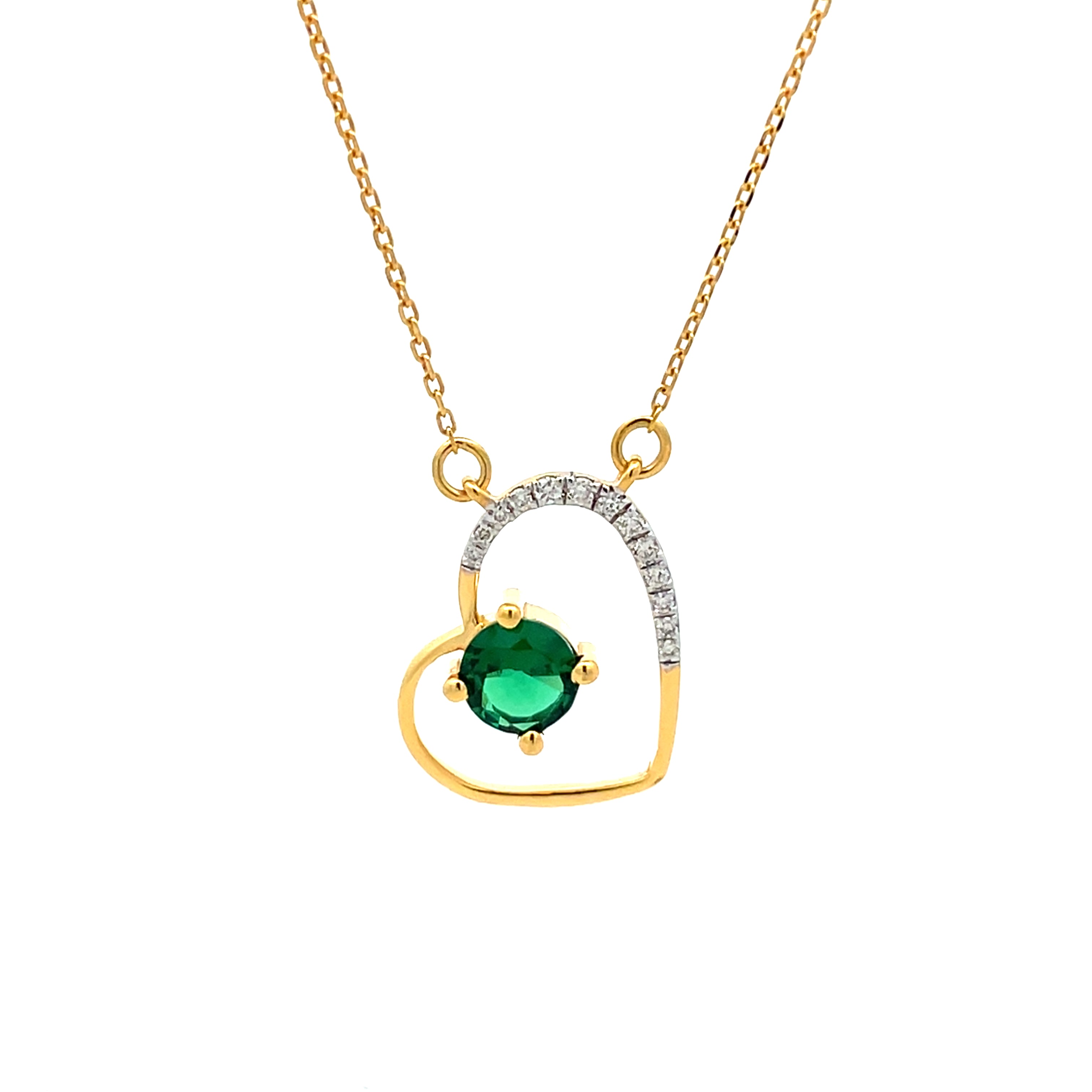 14k Yellow Gold Charm Necklace with Round colour stone