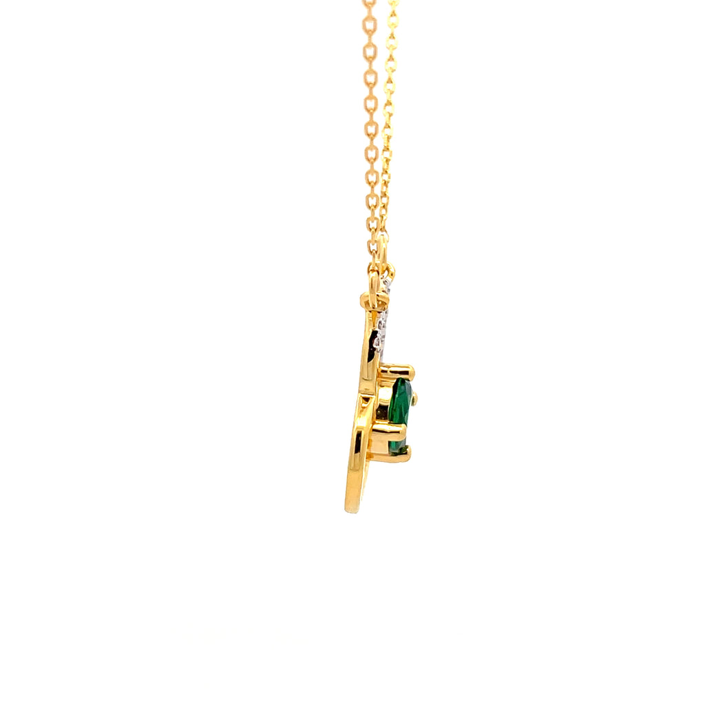 14k Yellow Gold Charm Necklace with Round colour stone