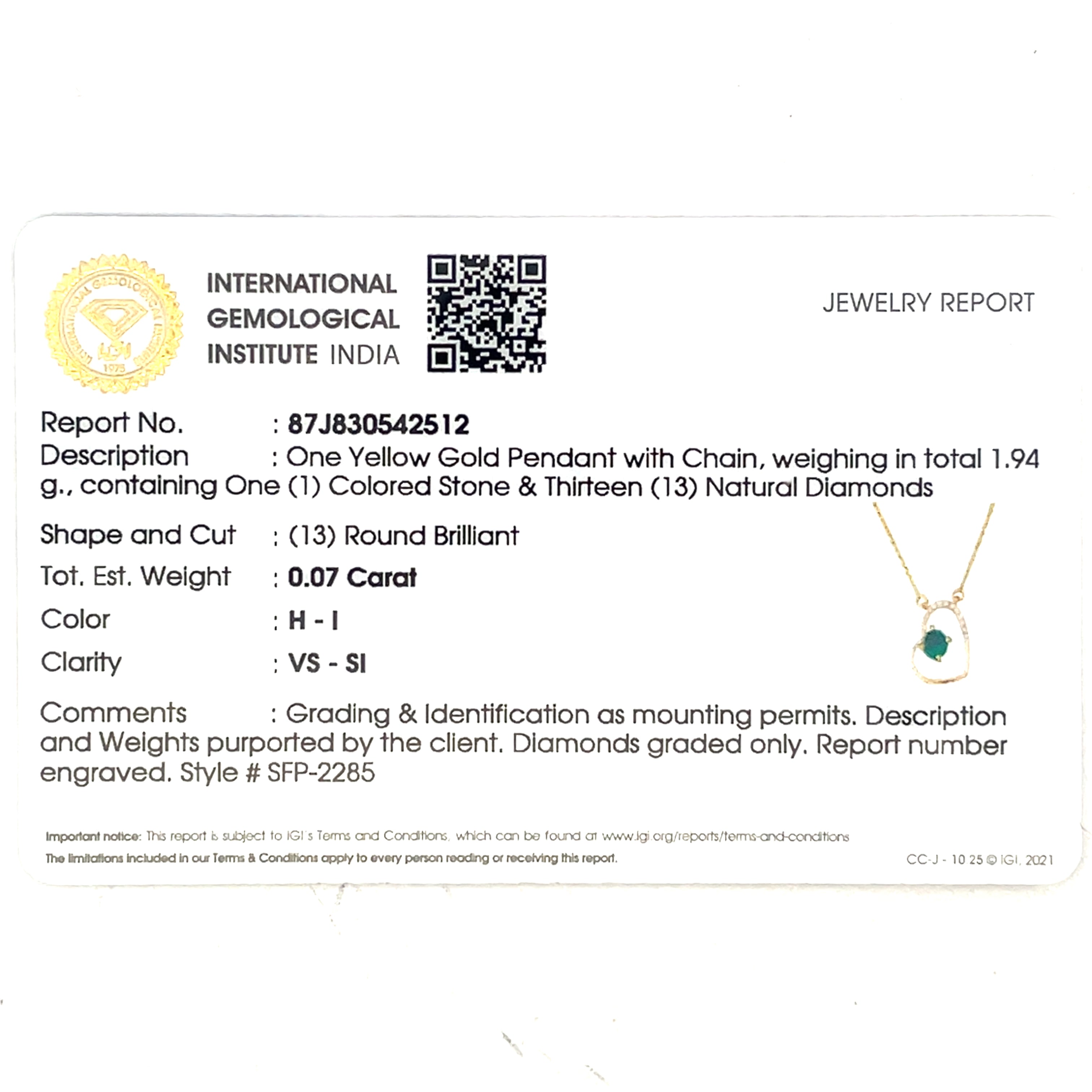 14k Yellow Gold Charm Necklace with Round colour stone