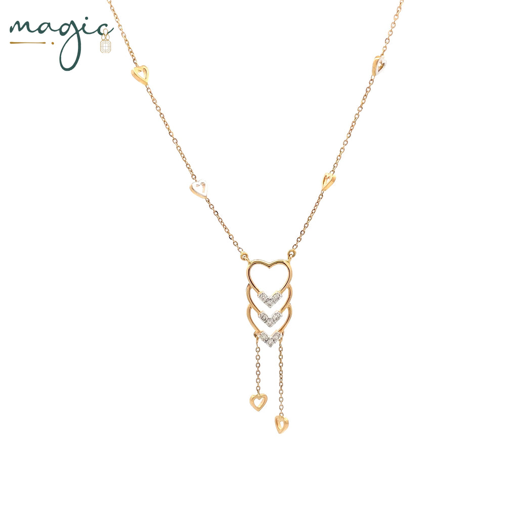 Magic Cascading Triflets of Sparked Heart Necklace
