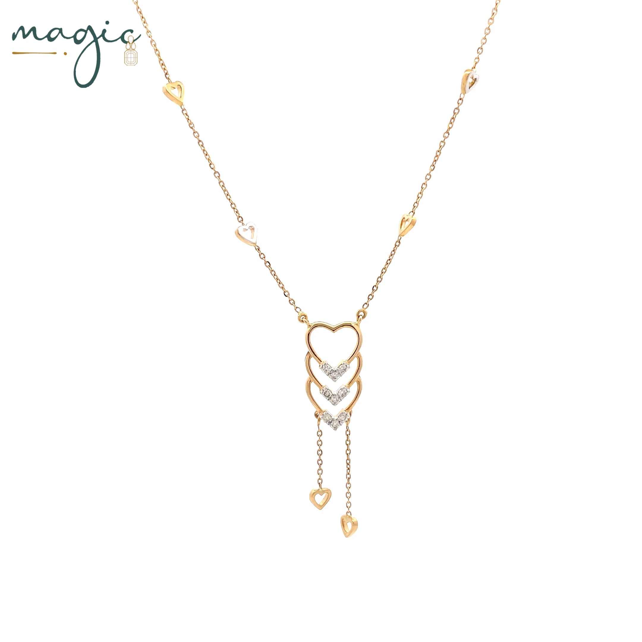 Magic Cascading Triflets of Sparked Heart Necklace