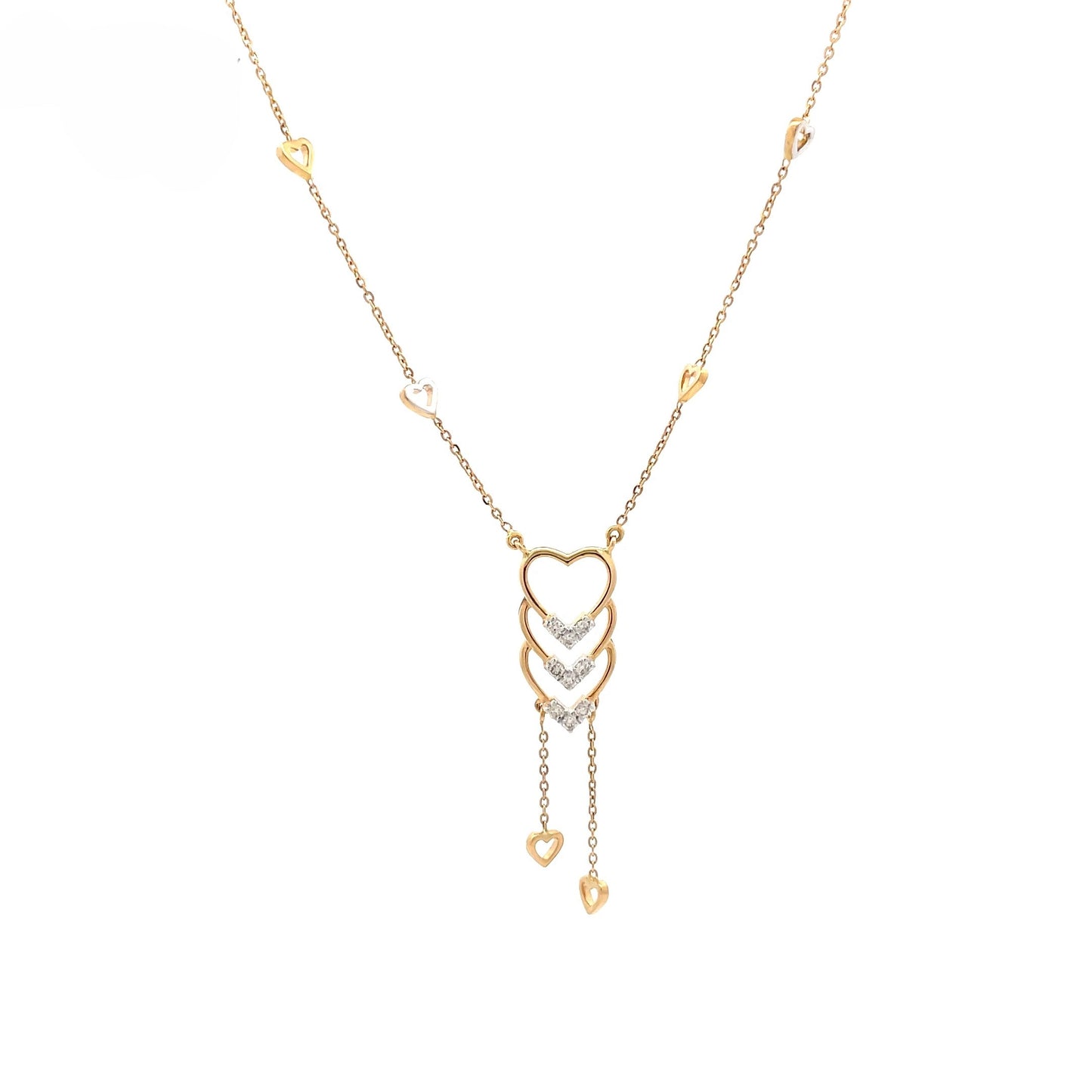 Magic Cascading Triflets of Sparked Heart Necklace