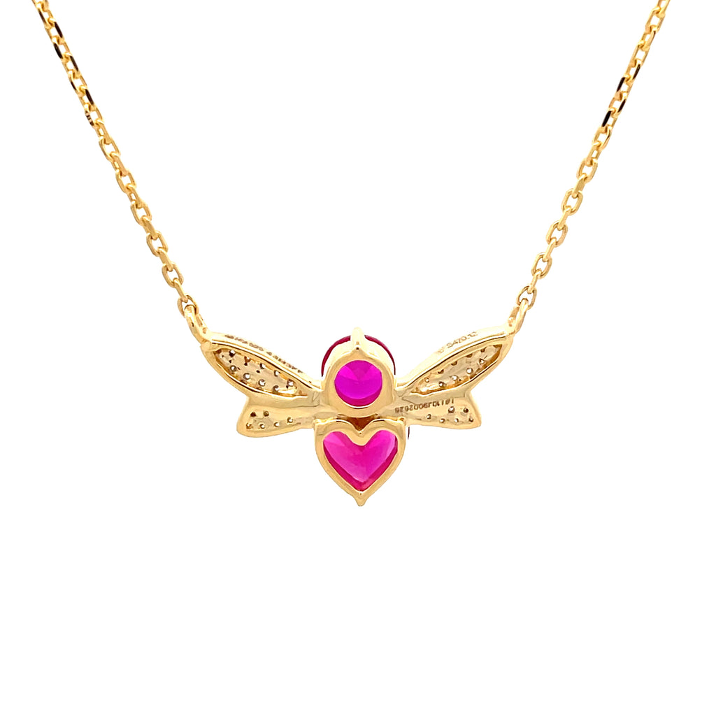 14k Yellow Gold butterfly Necklace withsynthetic Ruby