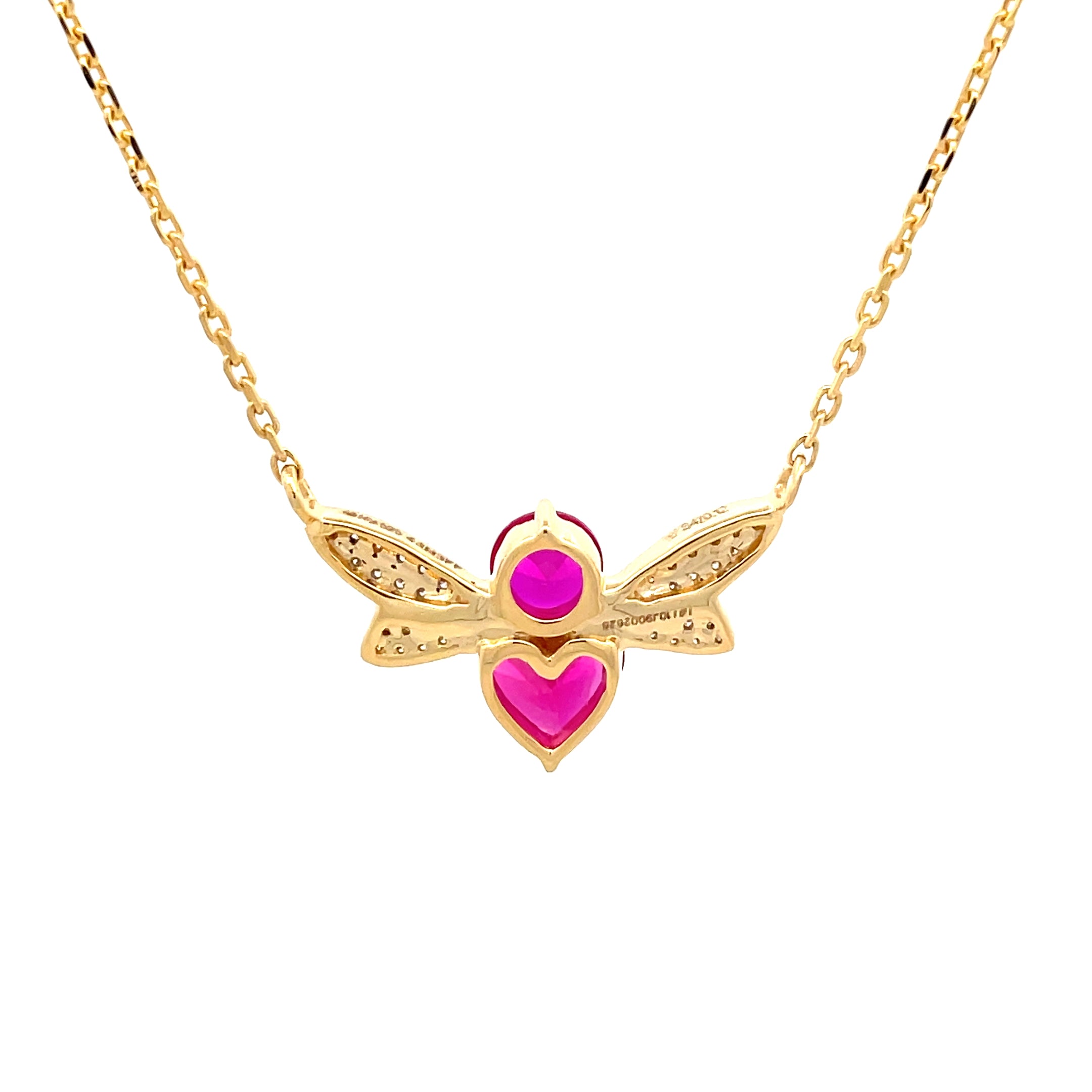 14k Yellow Gold butterfly Necklace withsynthetic Ruby