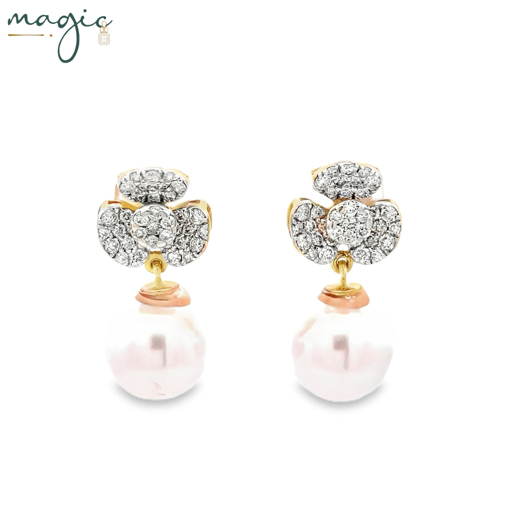 Magic Sparkled Daisy Pearl Droplet Earrings