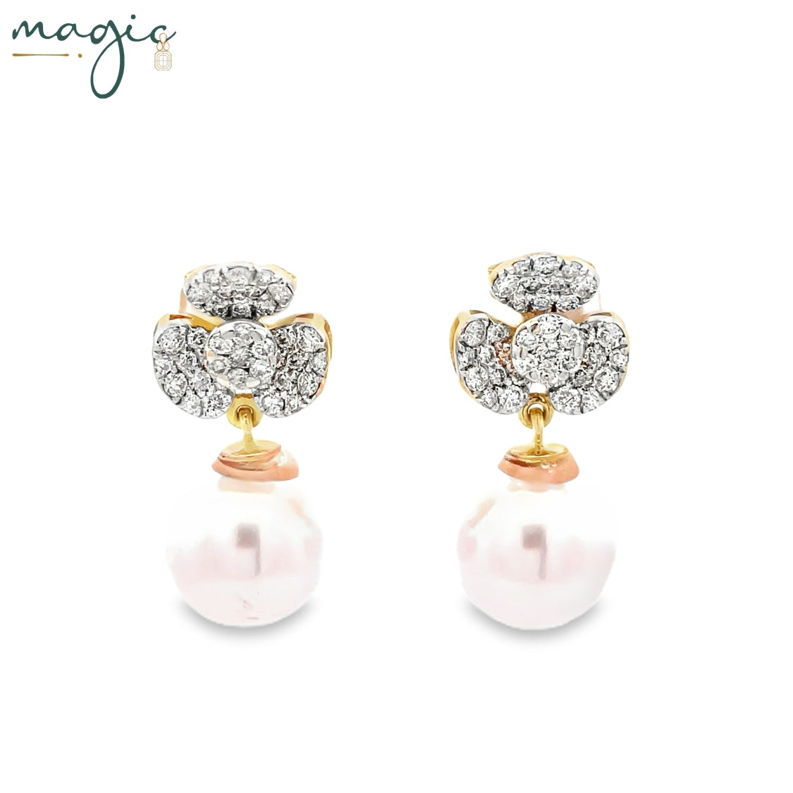 Magic Sparkled Daisy Pearl Droplet Earrings