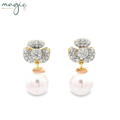 Magic Sparkled Daisy Pearl Droplet Earrings