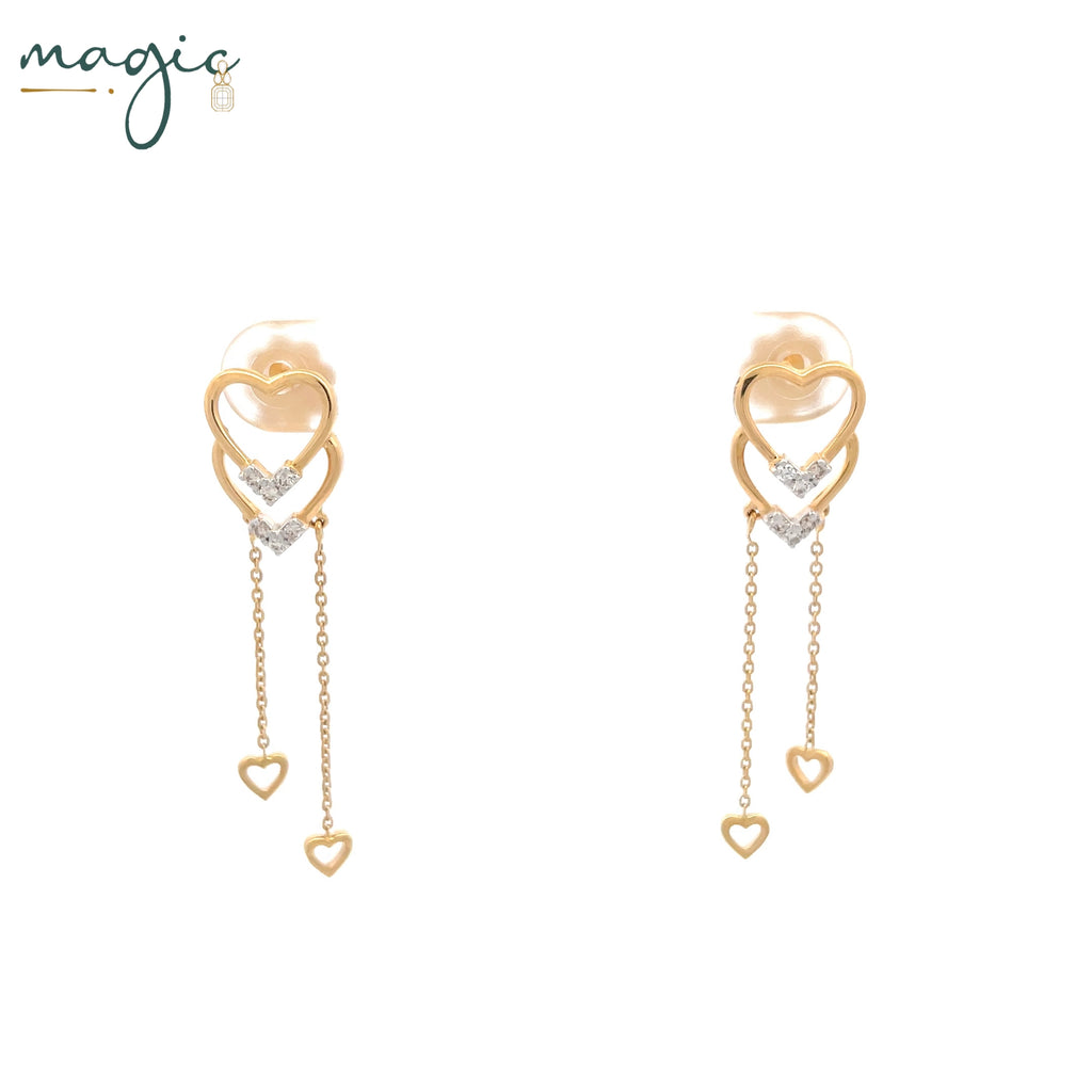Magic Cascading Triflets of Sparked Heart Drop Earrings