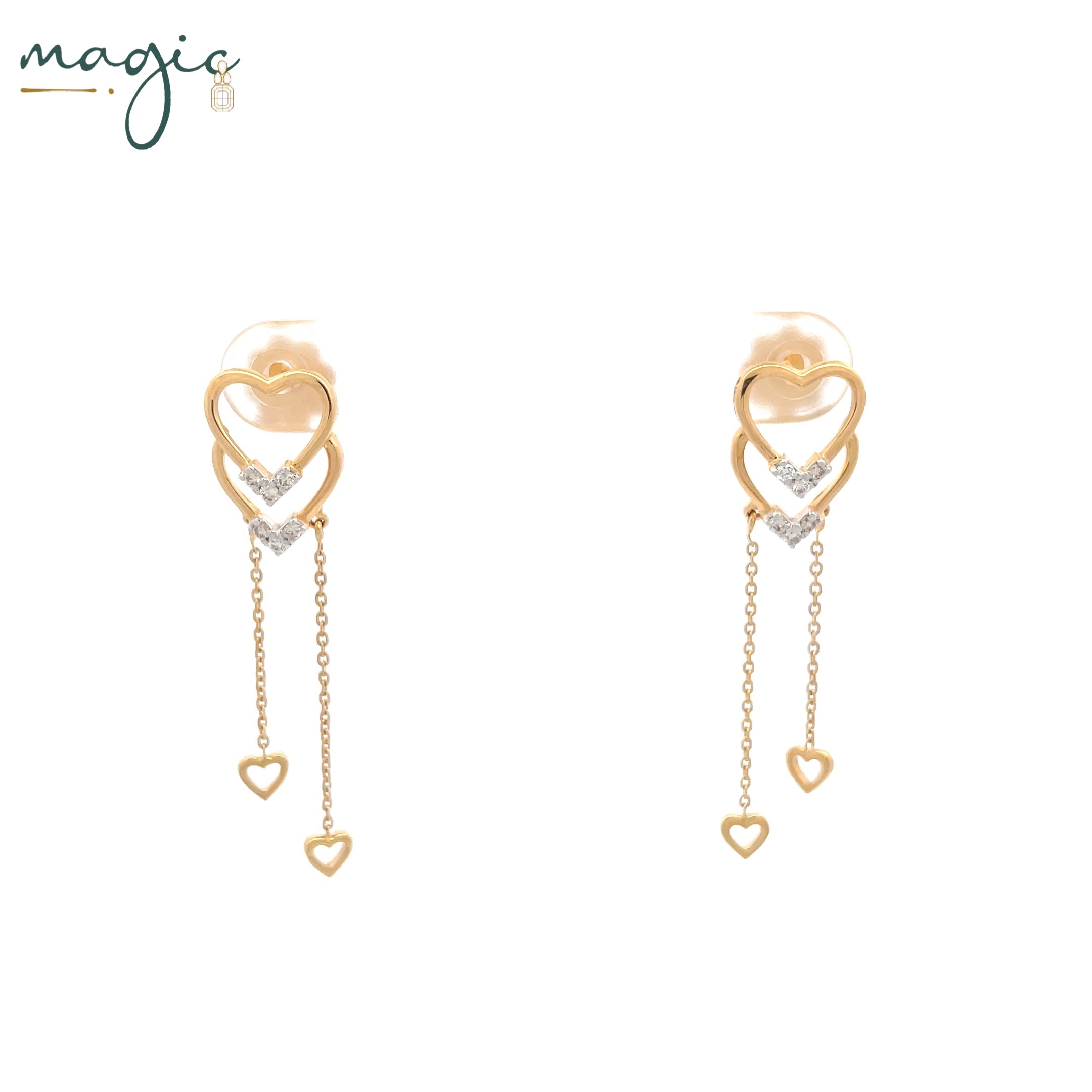 Magic Cascading Triflets of Sparked Heart Drop Earrings